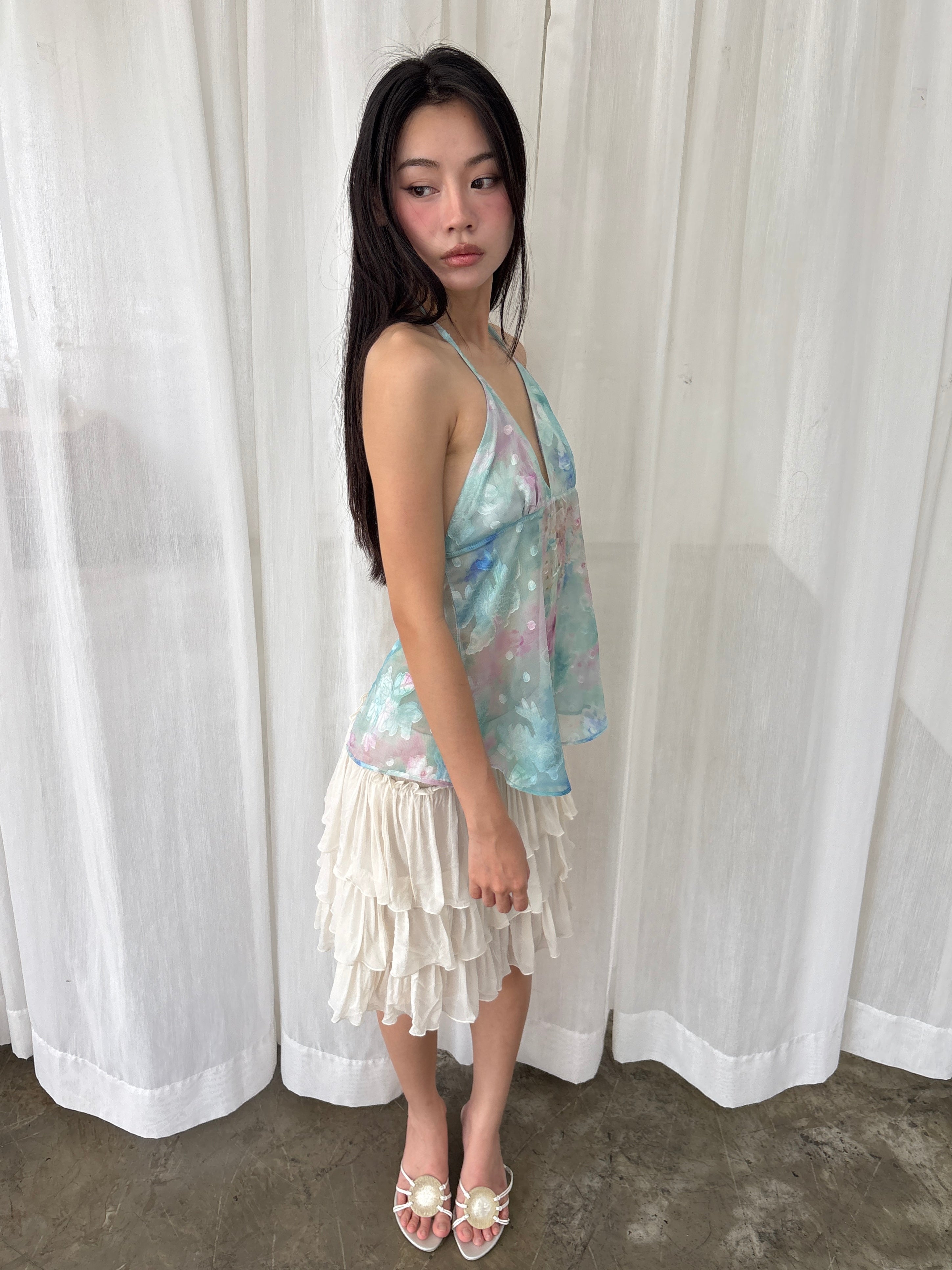 Watercolor floral open back halter