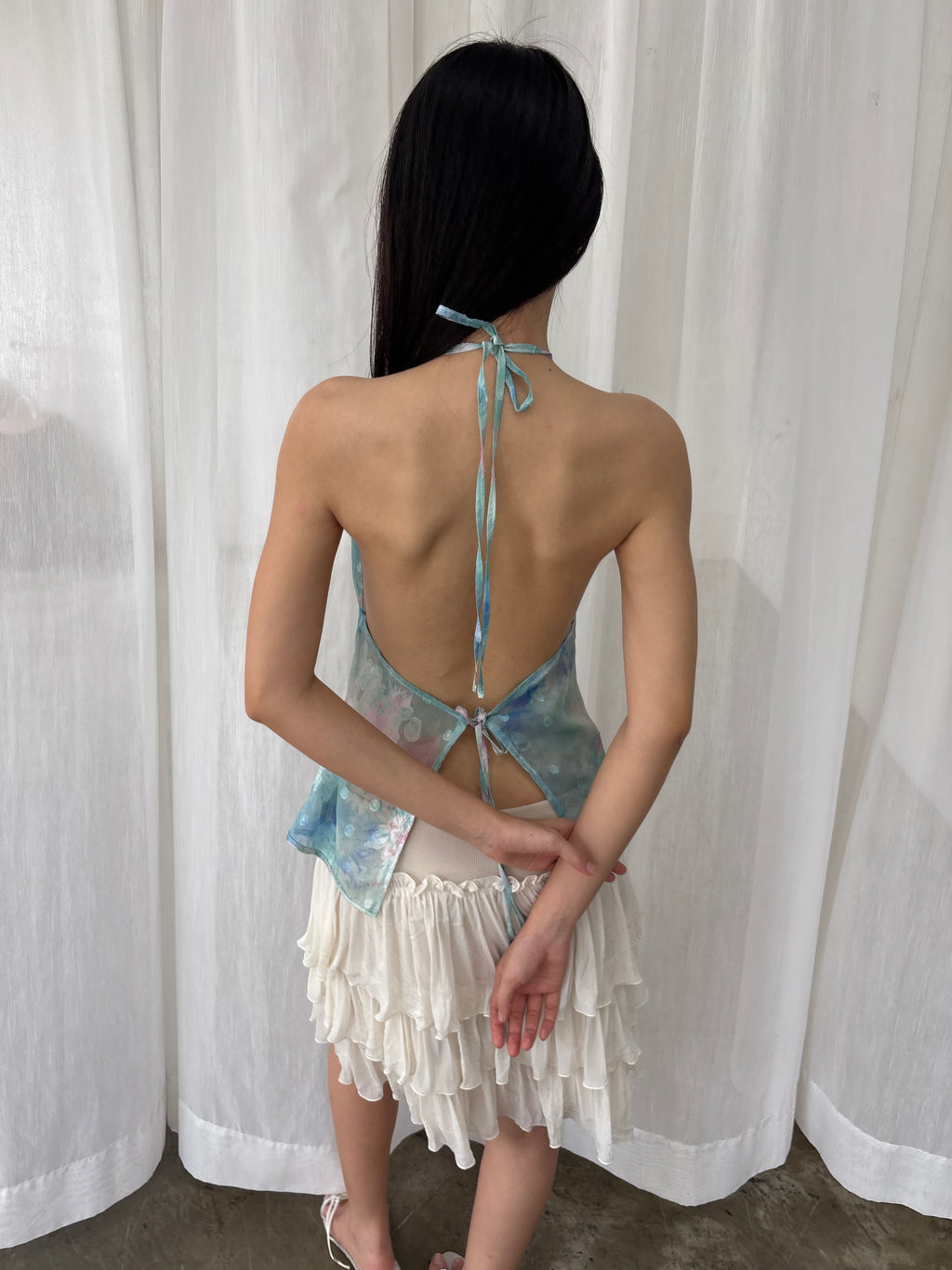 Watercolor floral open back halter