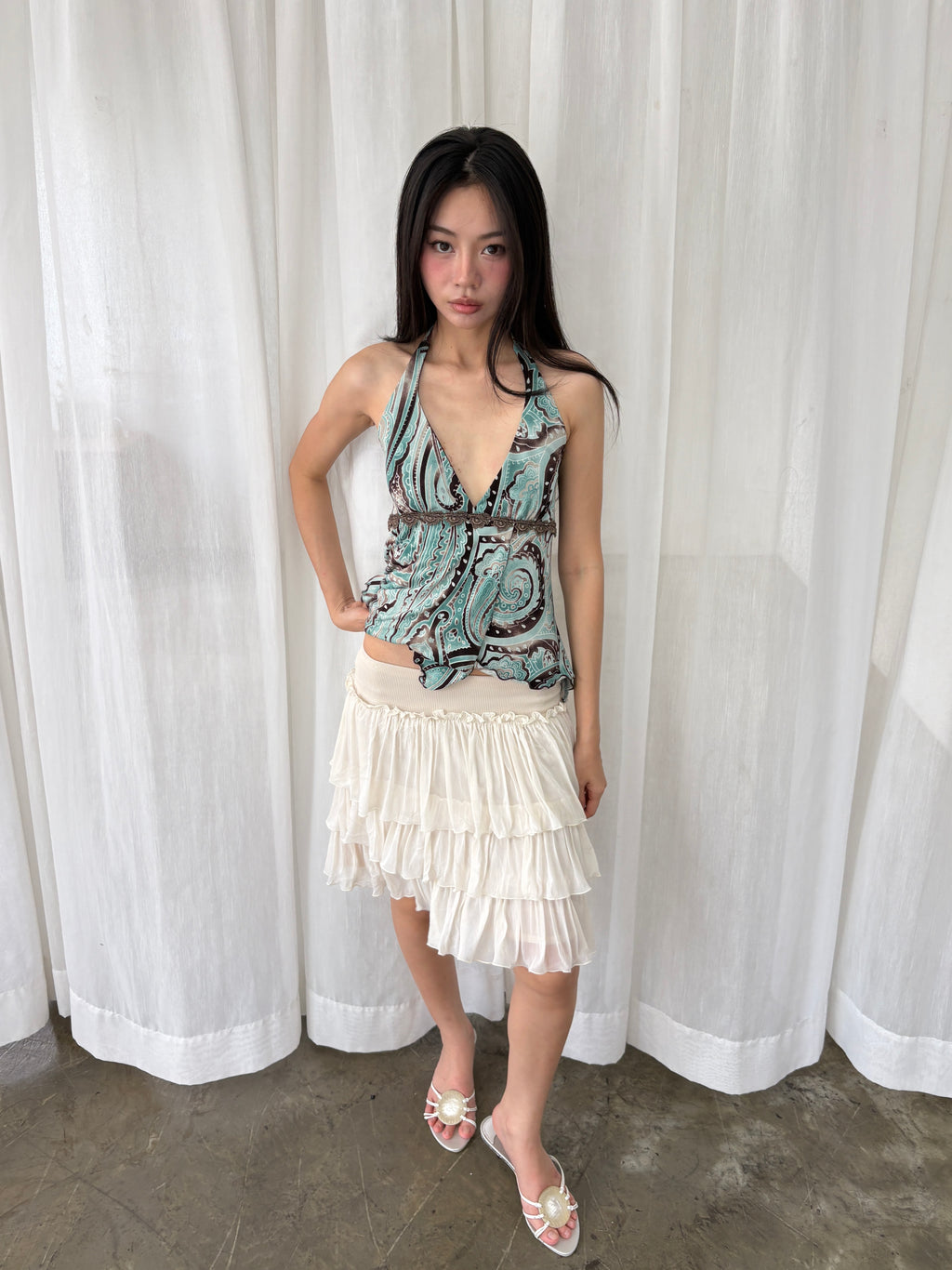 Turquoise swirl halter top
