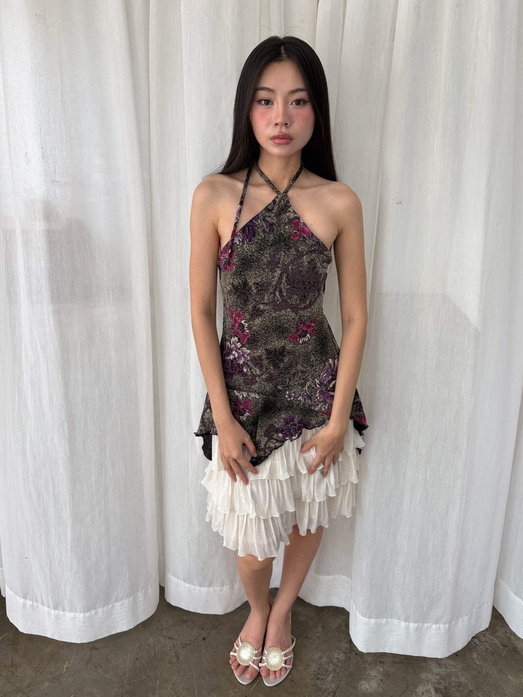Plum floral asymmetrical top
