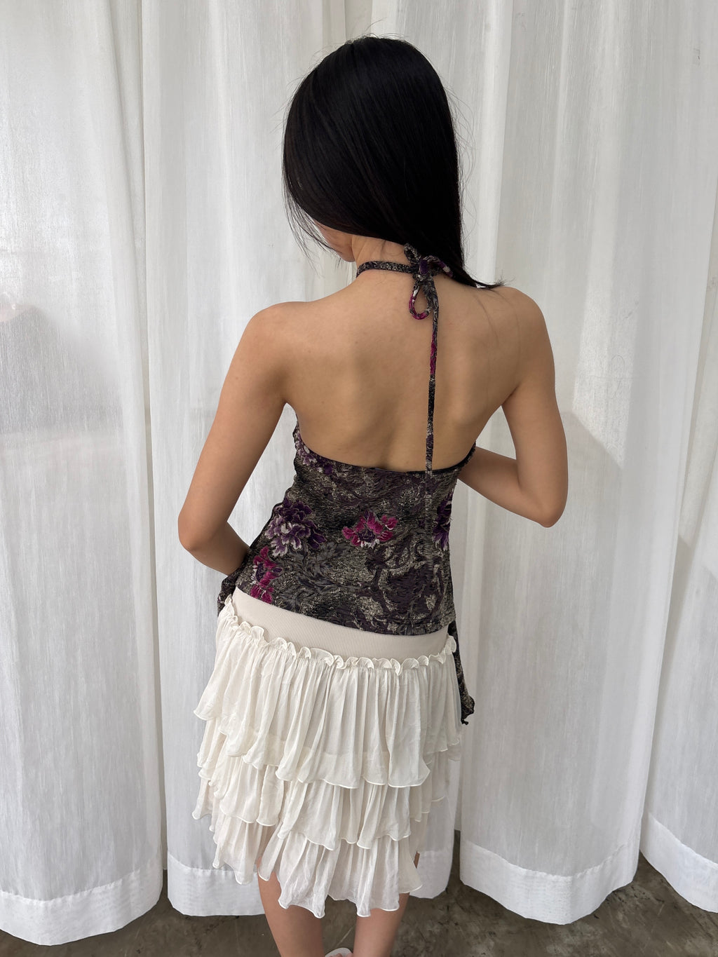 Plum floral asymmetrical top