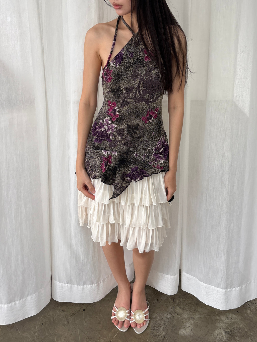 Plum floral asymmetrical top