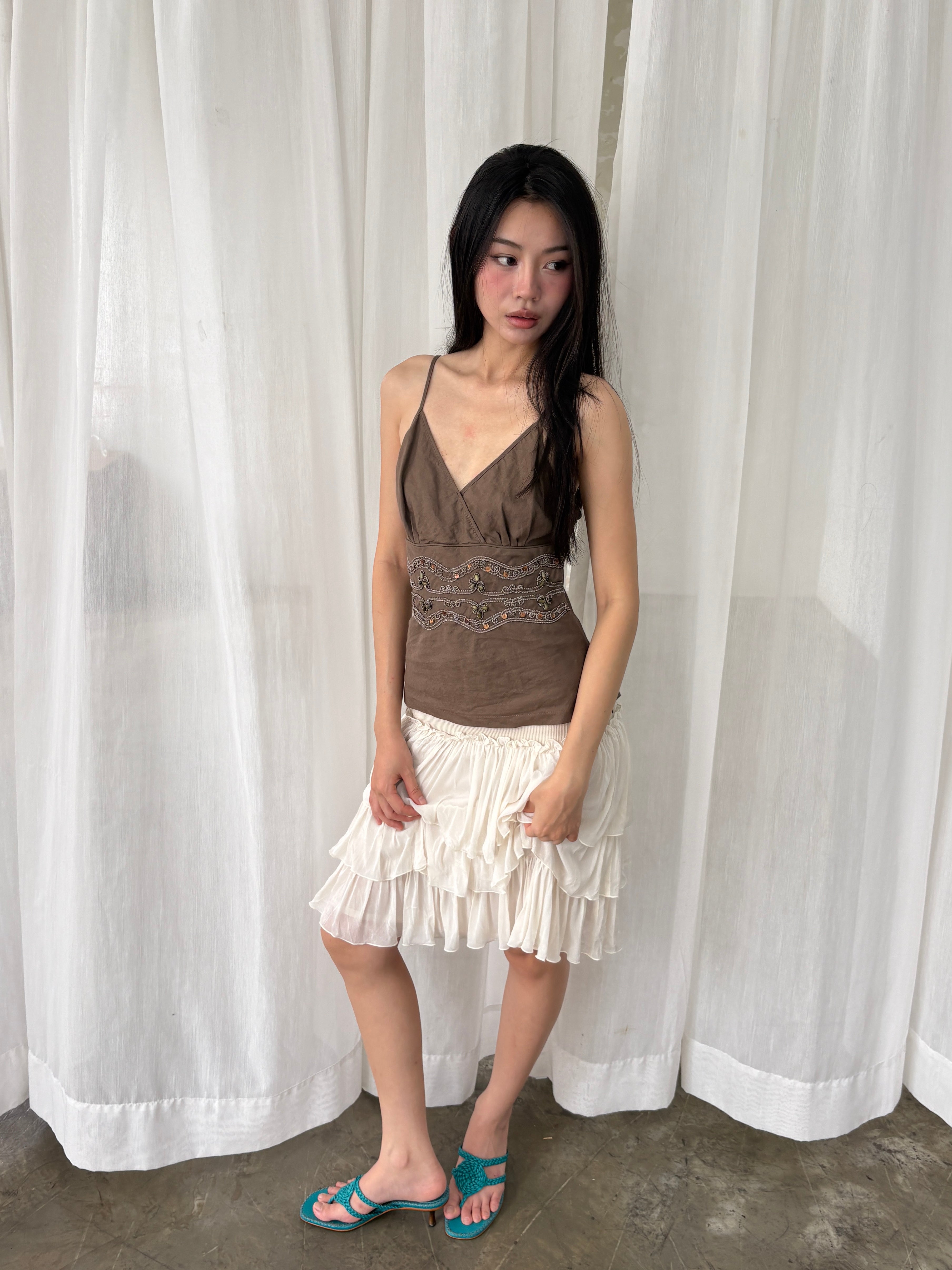 Brown beaded waist cami