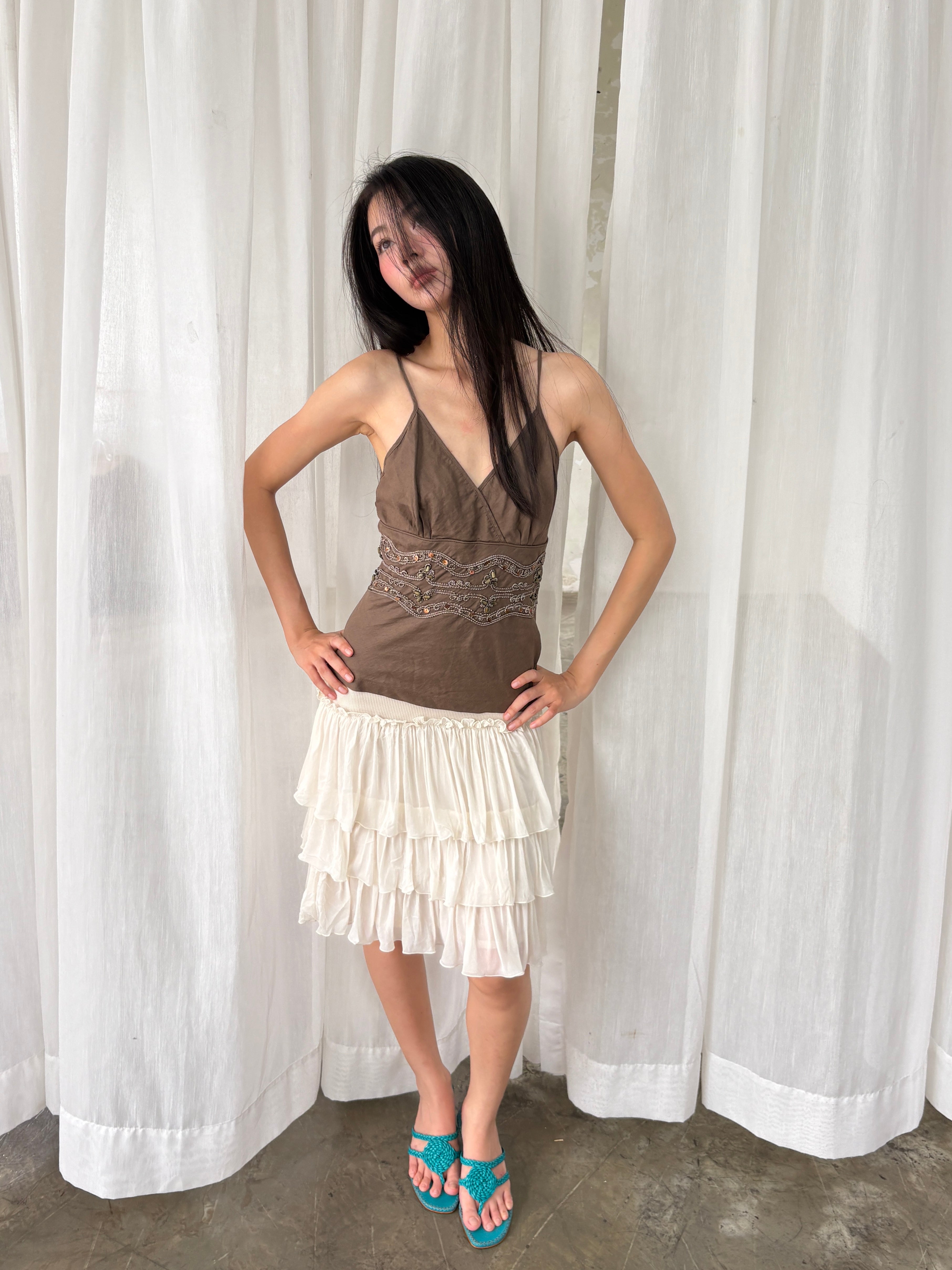 Brown beaded waist cami