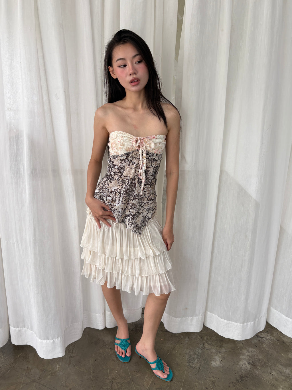 Floral tie-up tube top