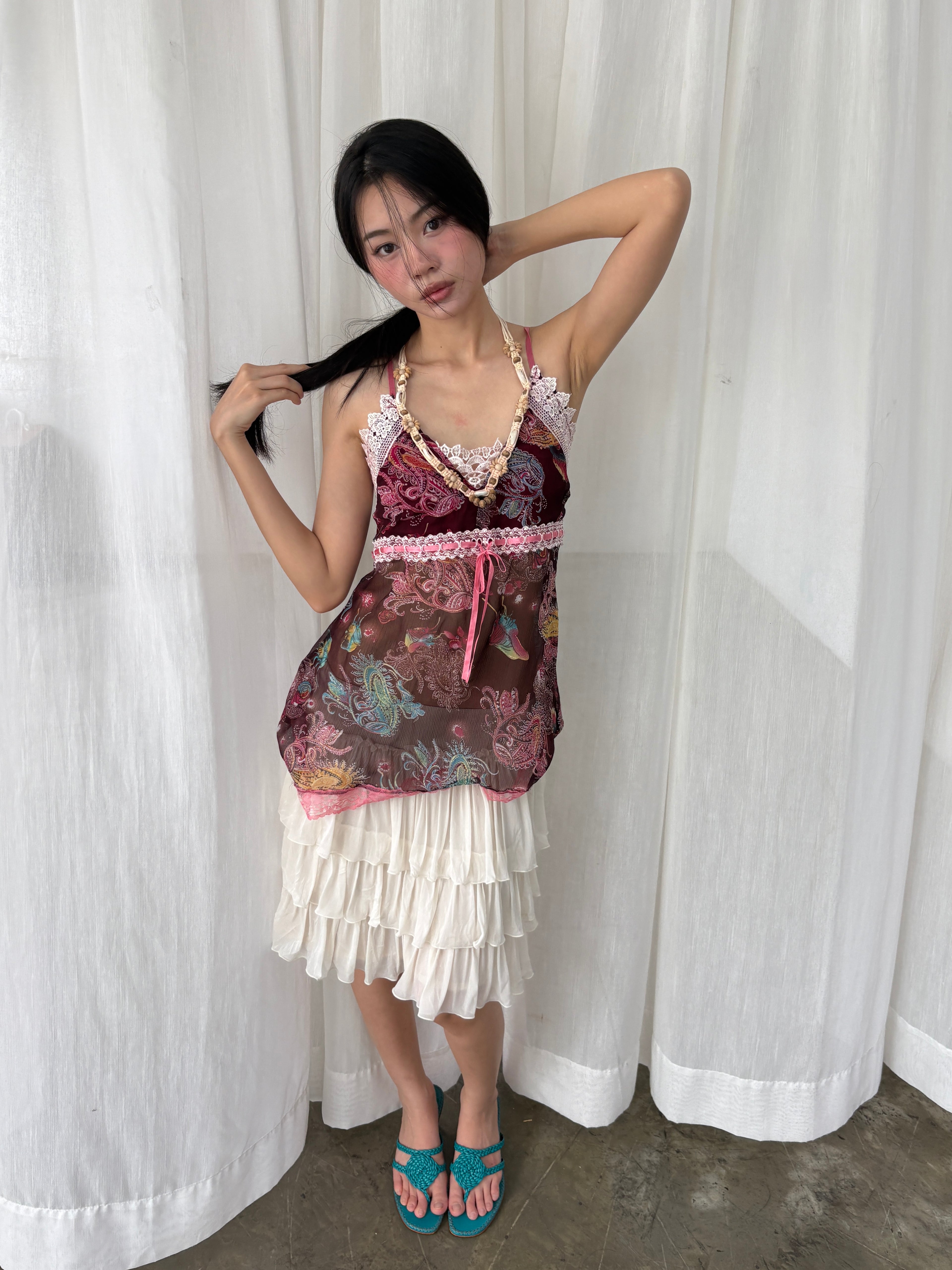 Shell trim paisley top