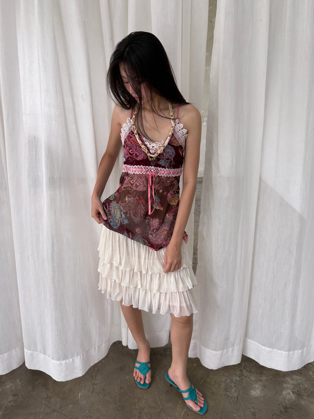 Shell trim paisley top