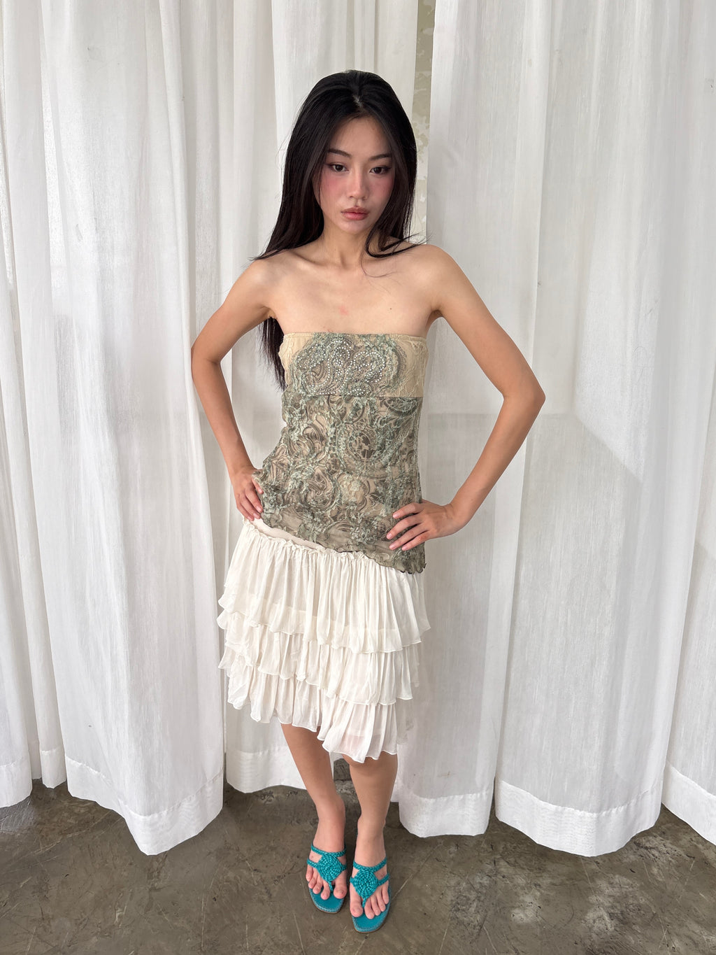 Sage rhinestone tube top