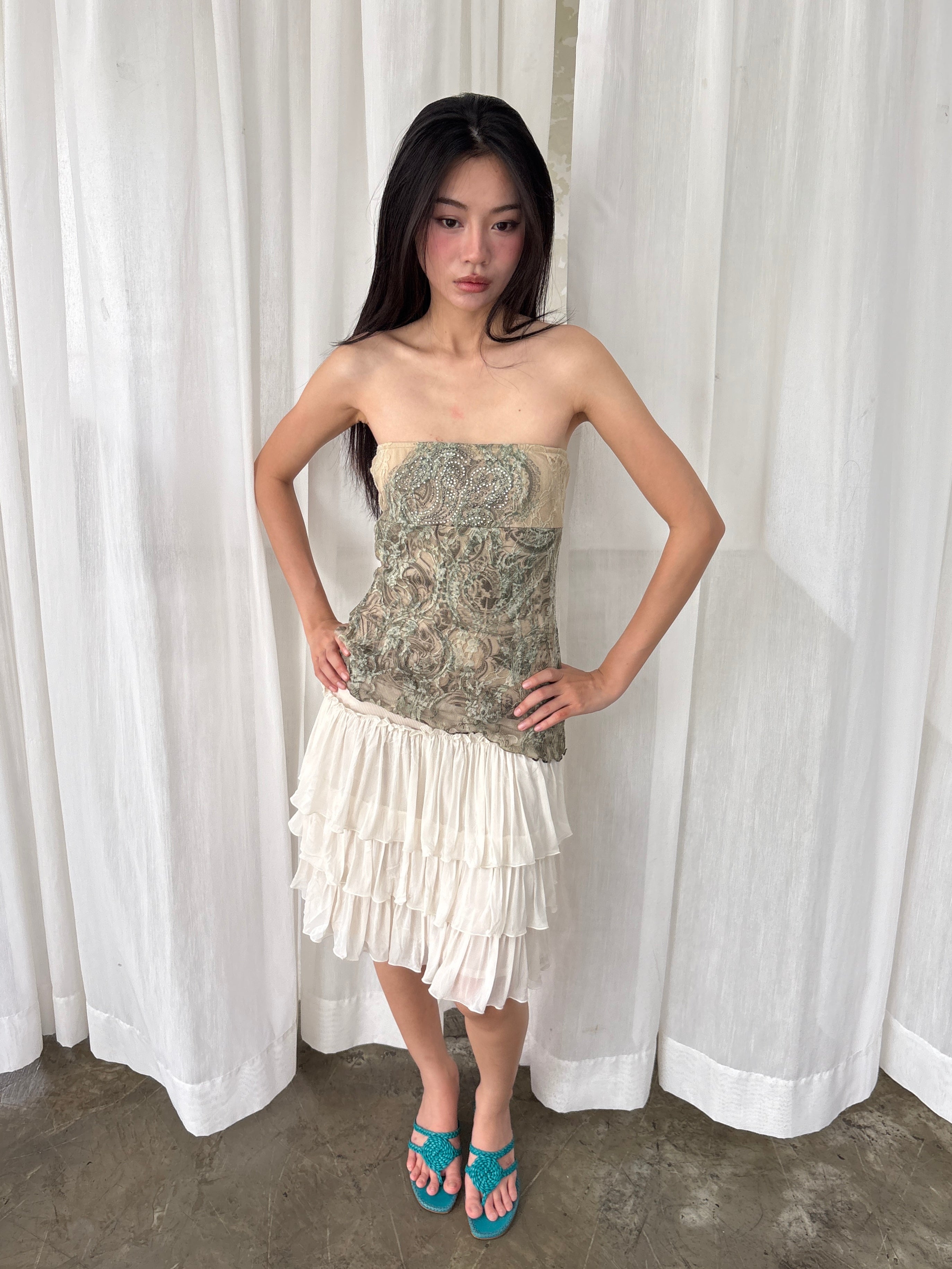 Sage rhinestone tube top