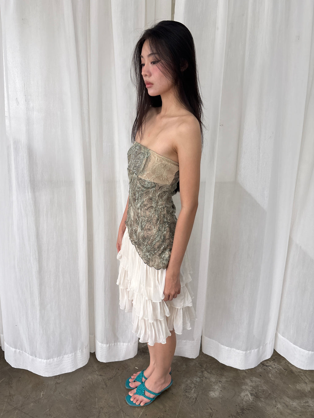 Sage rhinestone tube top