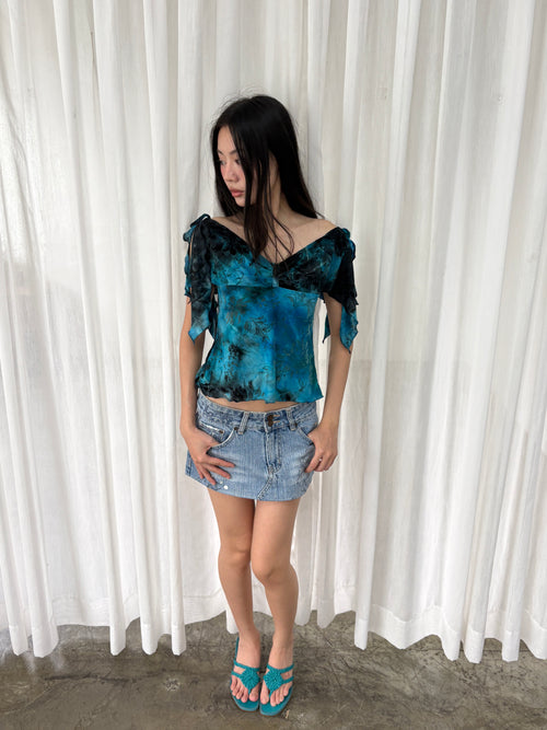 Blue printed off shoulder top
