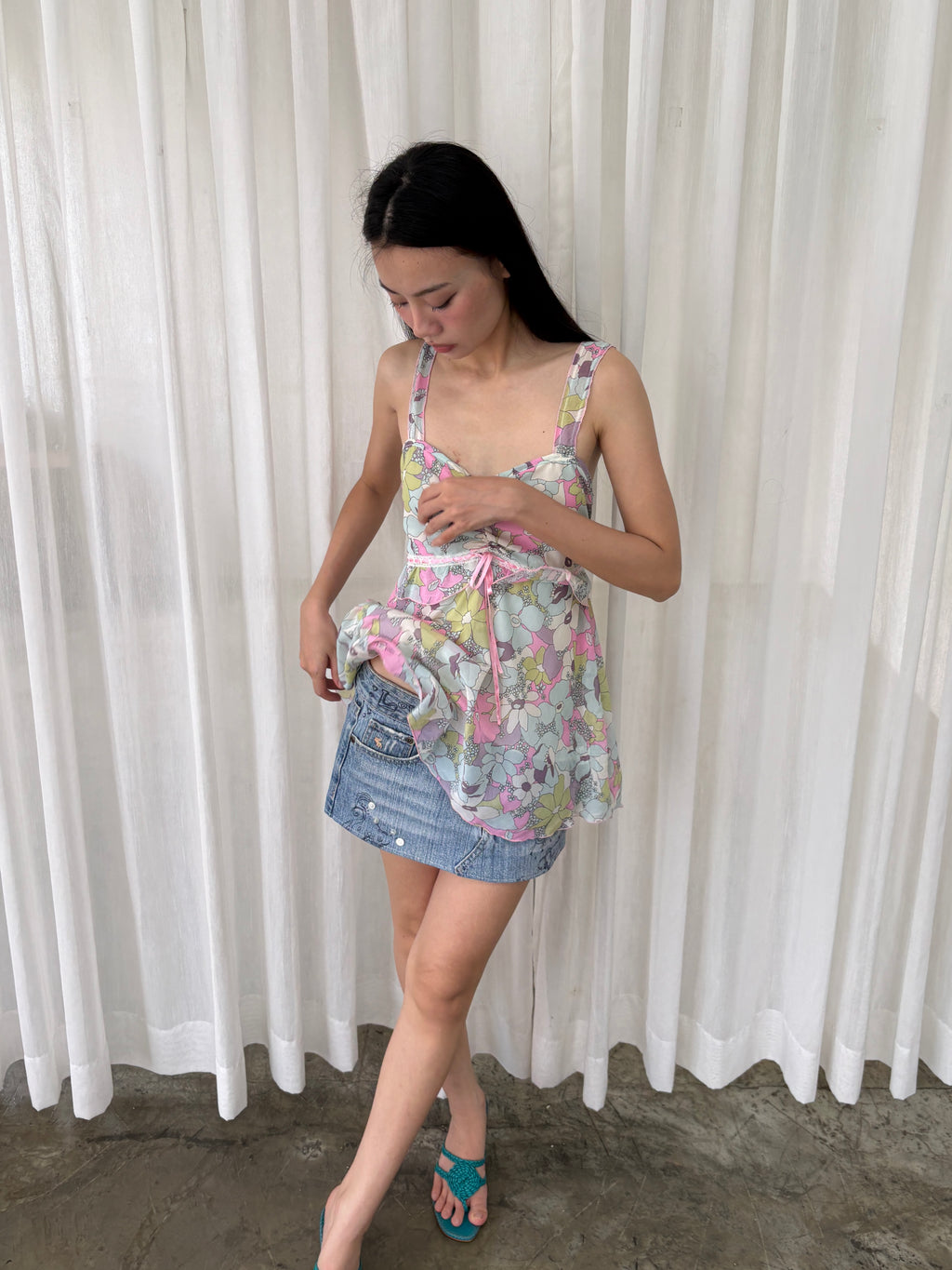 Pastel floral ruffle camisole
