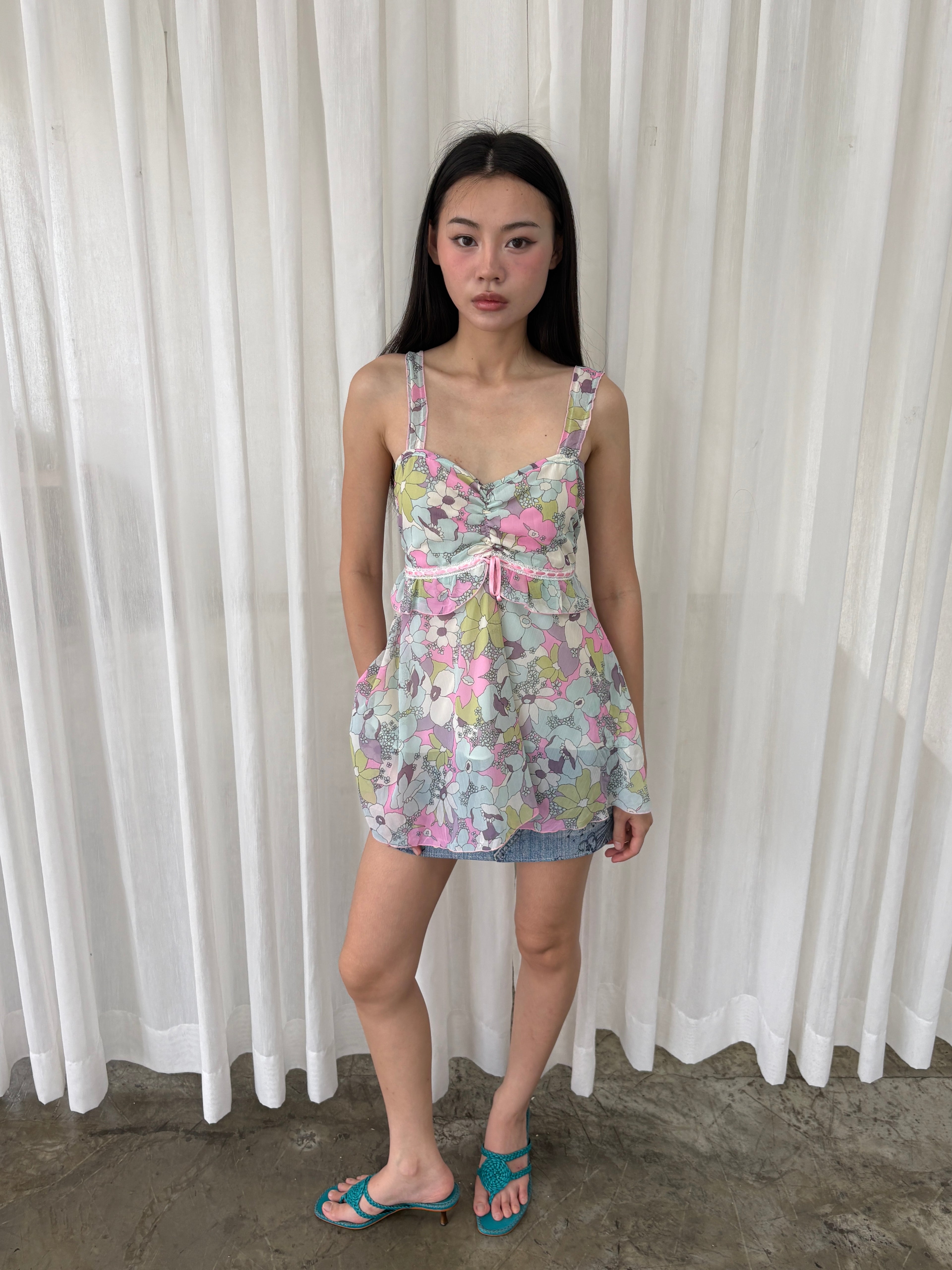 Pastel floral ruffle camisole