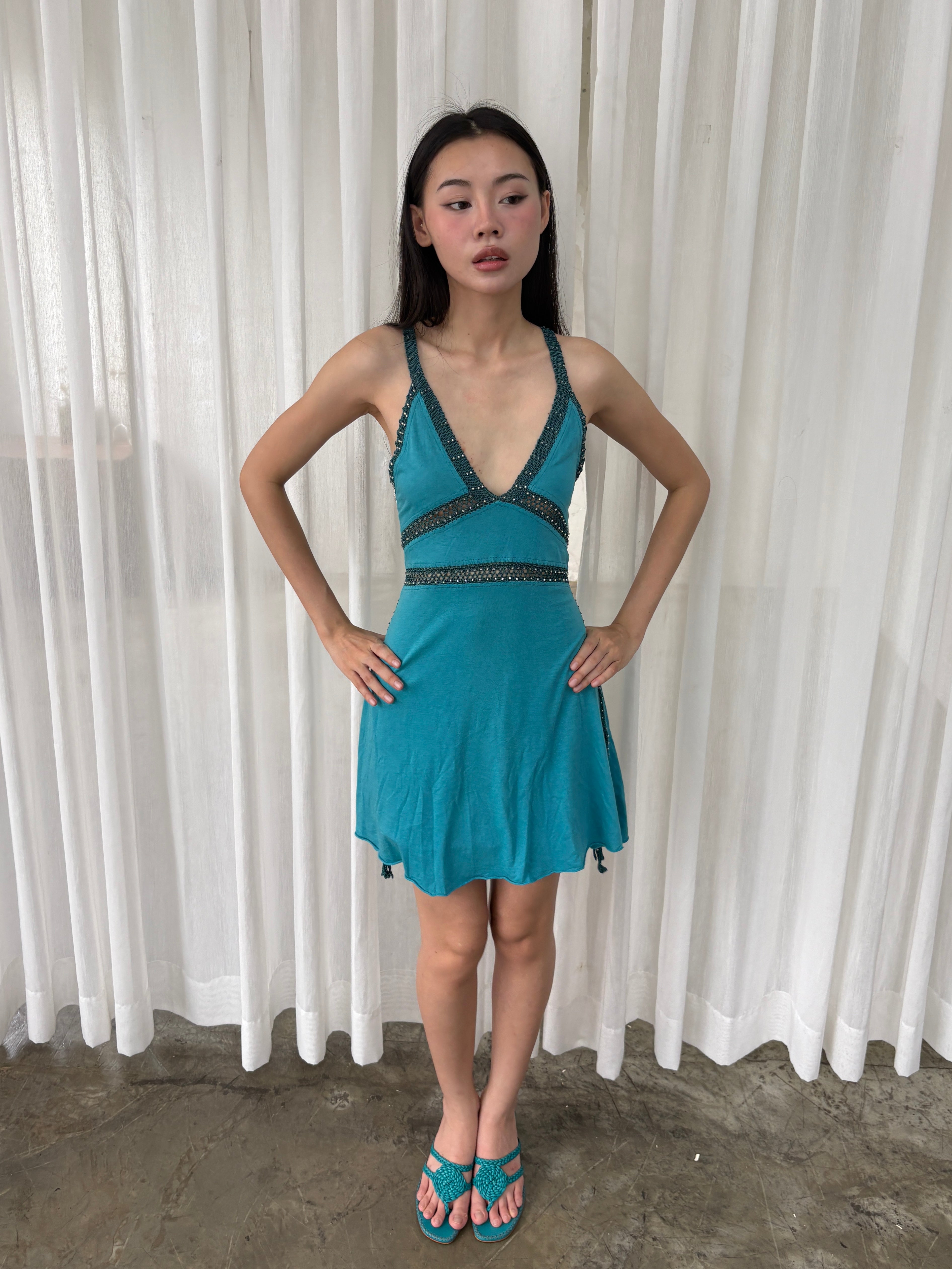 Teal knit mini dress