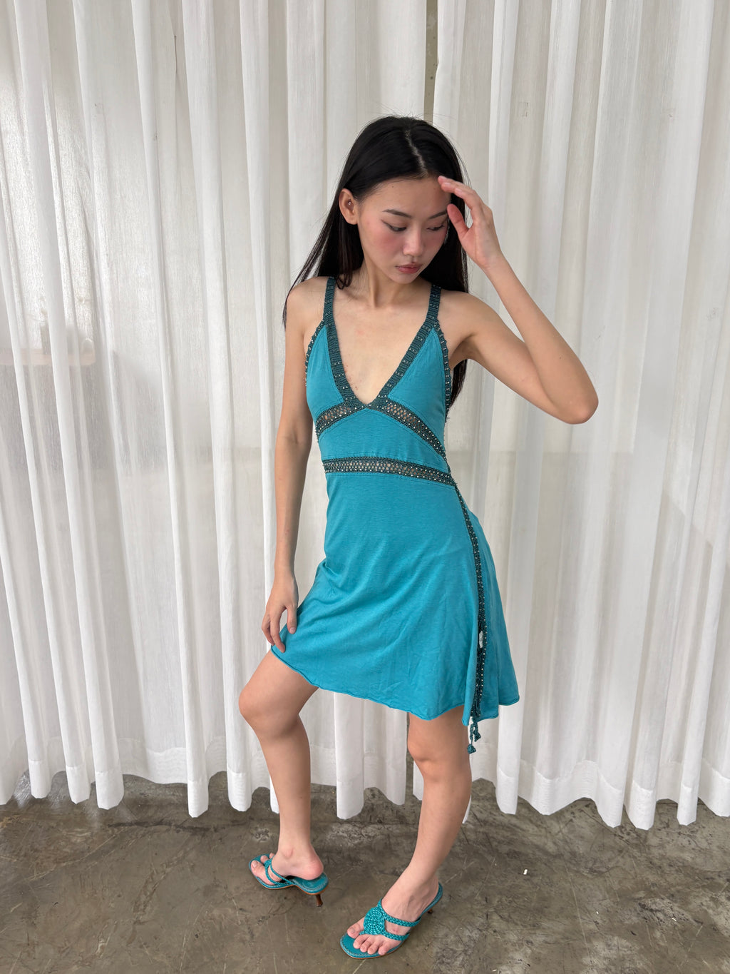 Teal knit mini dress