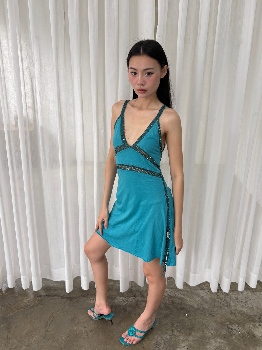 Teal knit mini dress