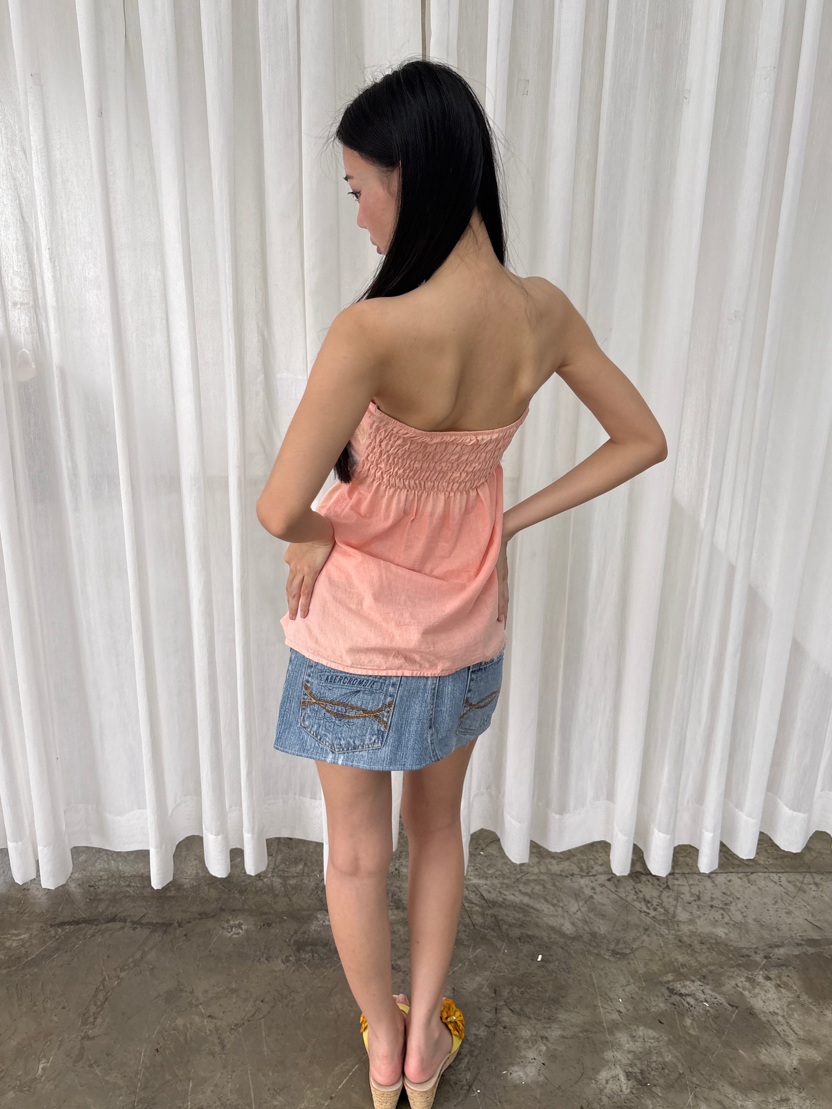 Peach lace trim summer top