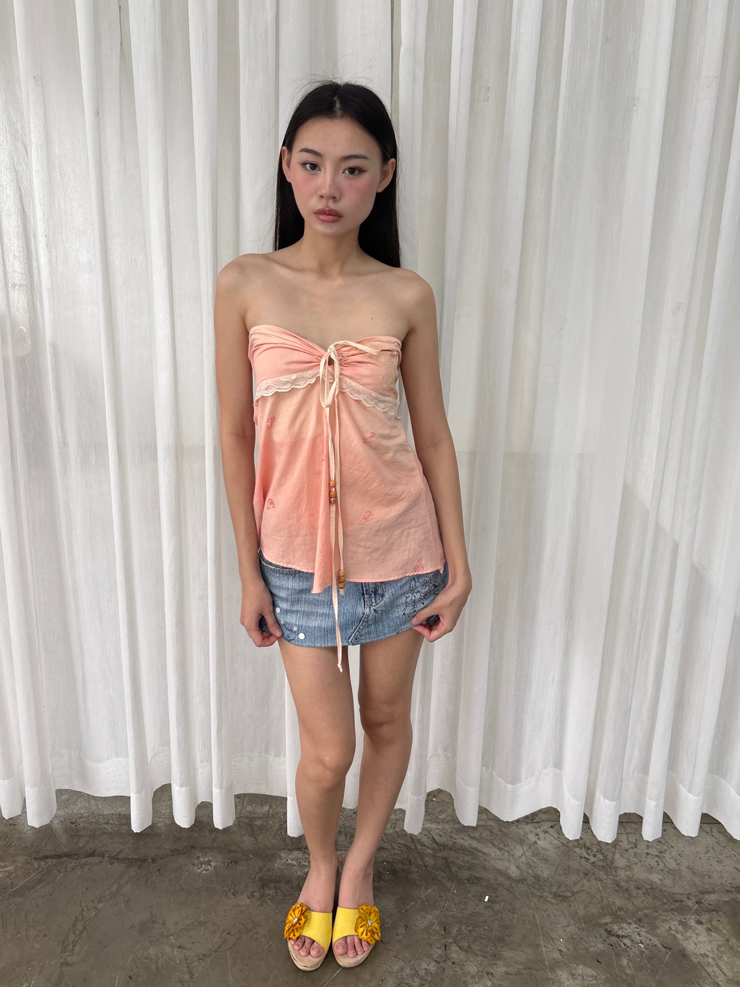 Peach lace trim summer top