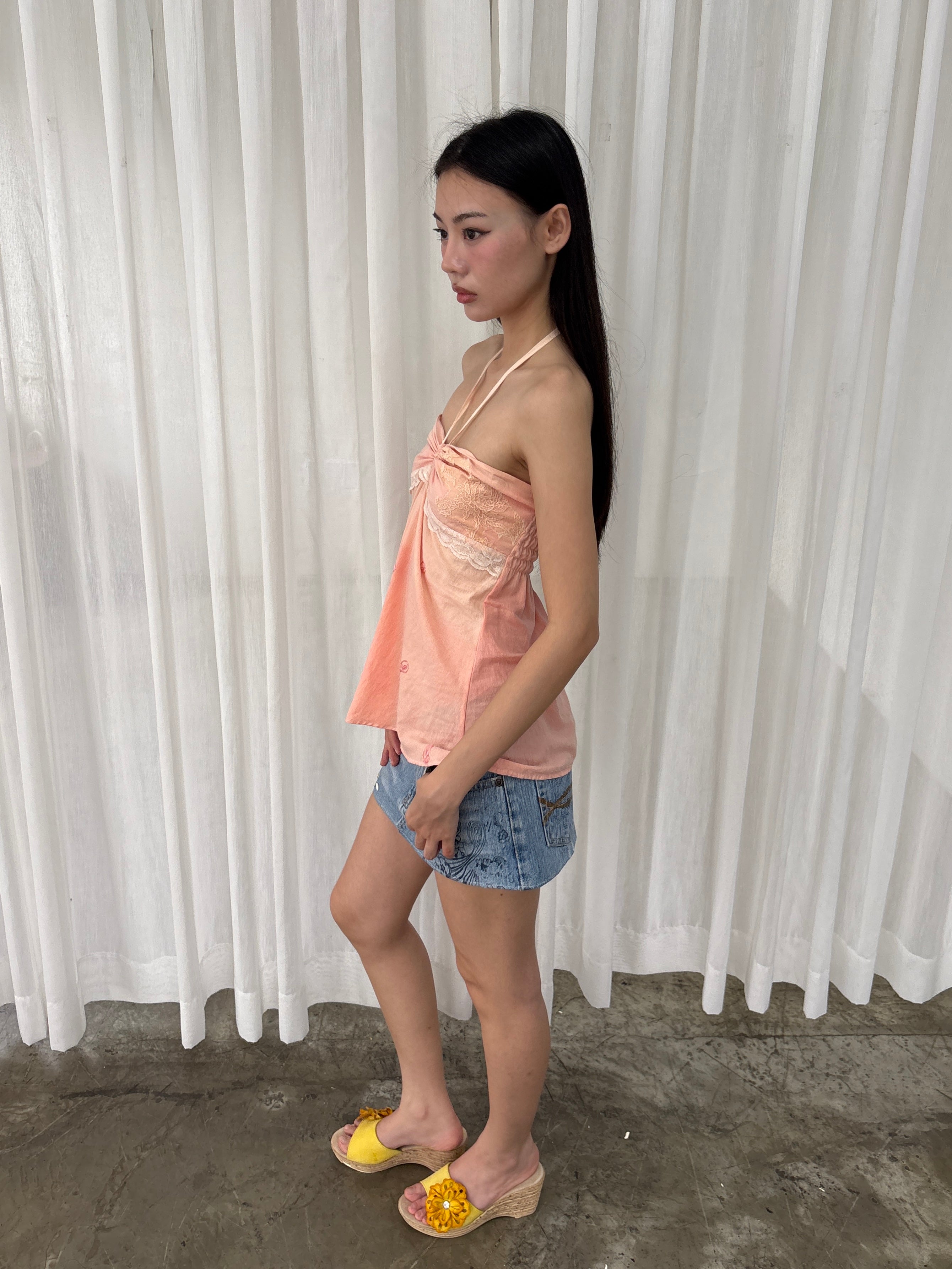 Peach lace trim summer top