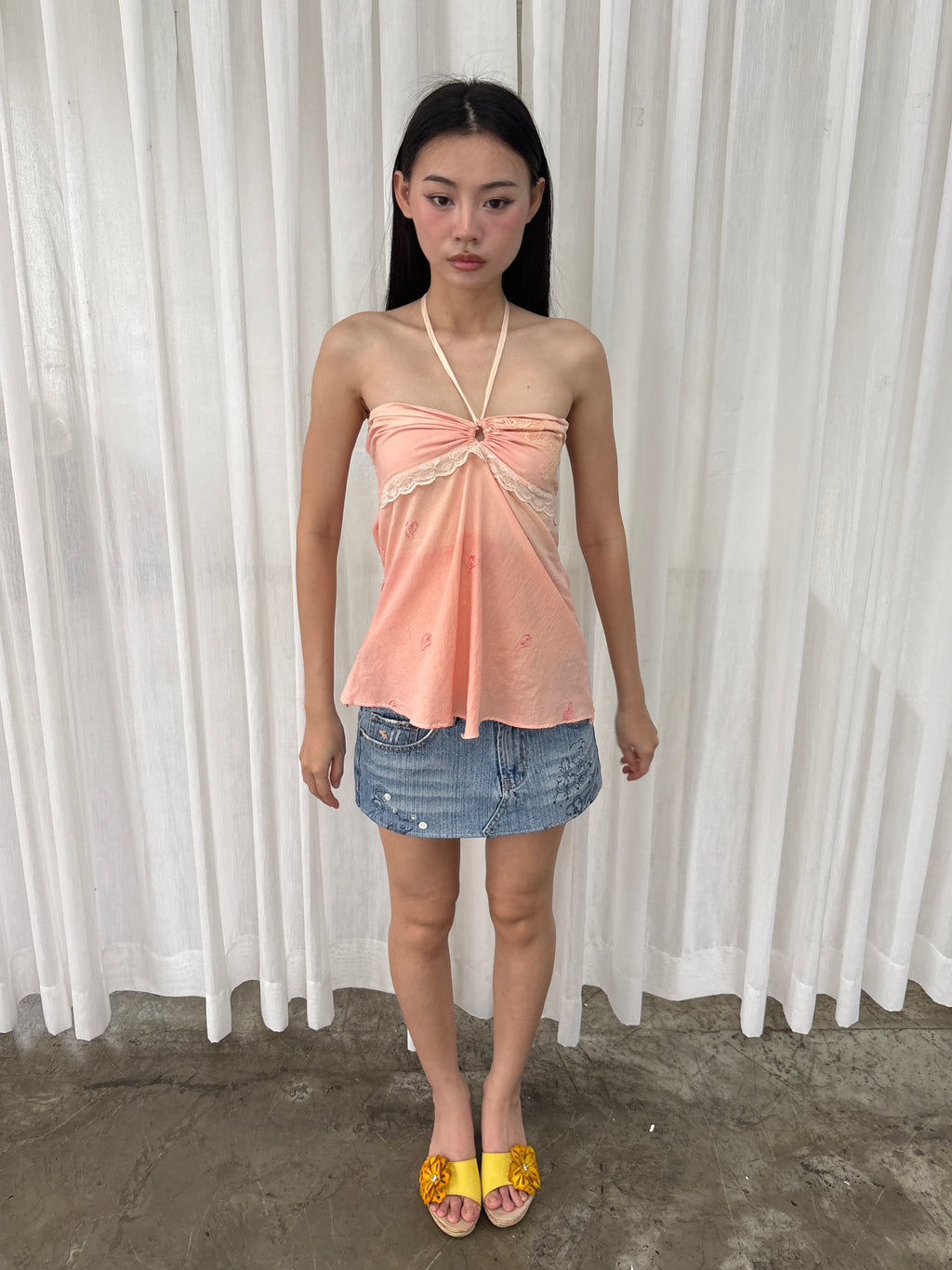 Peach lace trim summer top