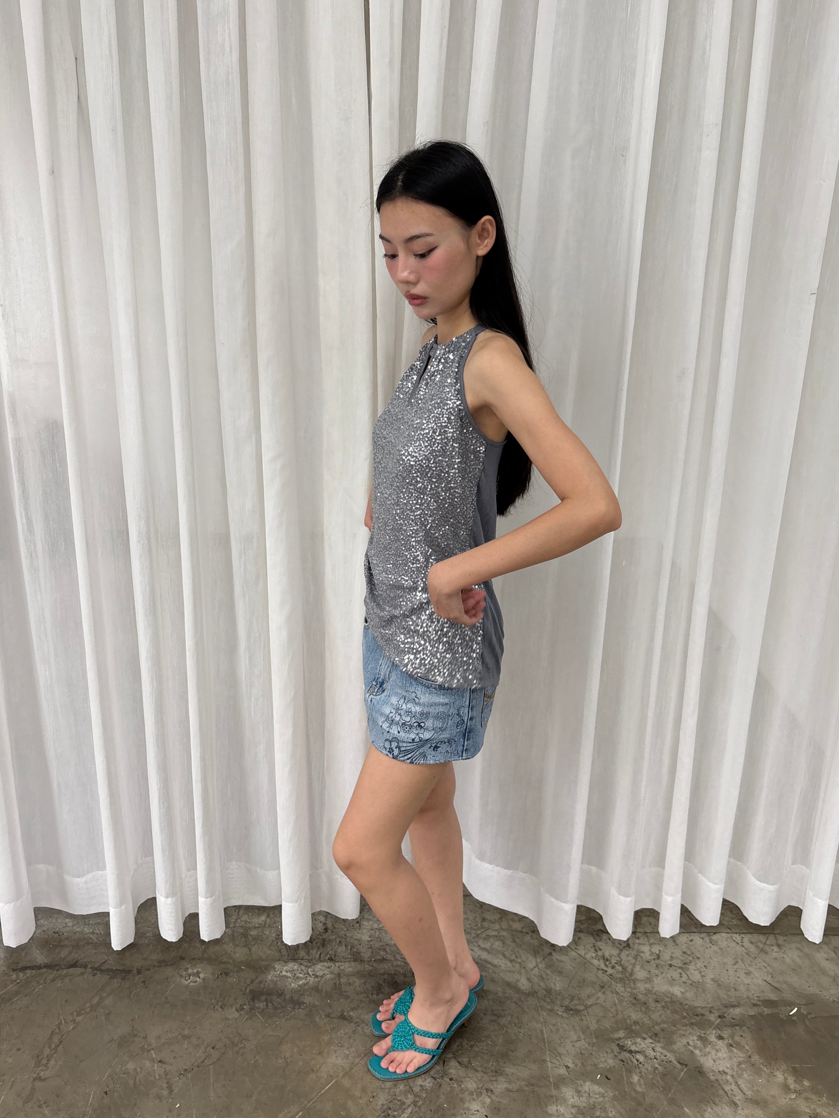 Silver sequin halter top