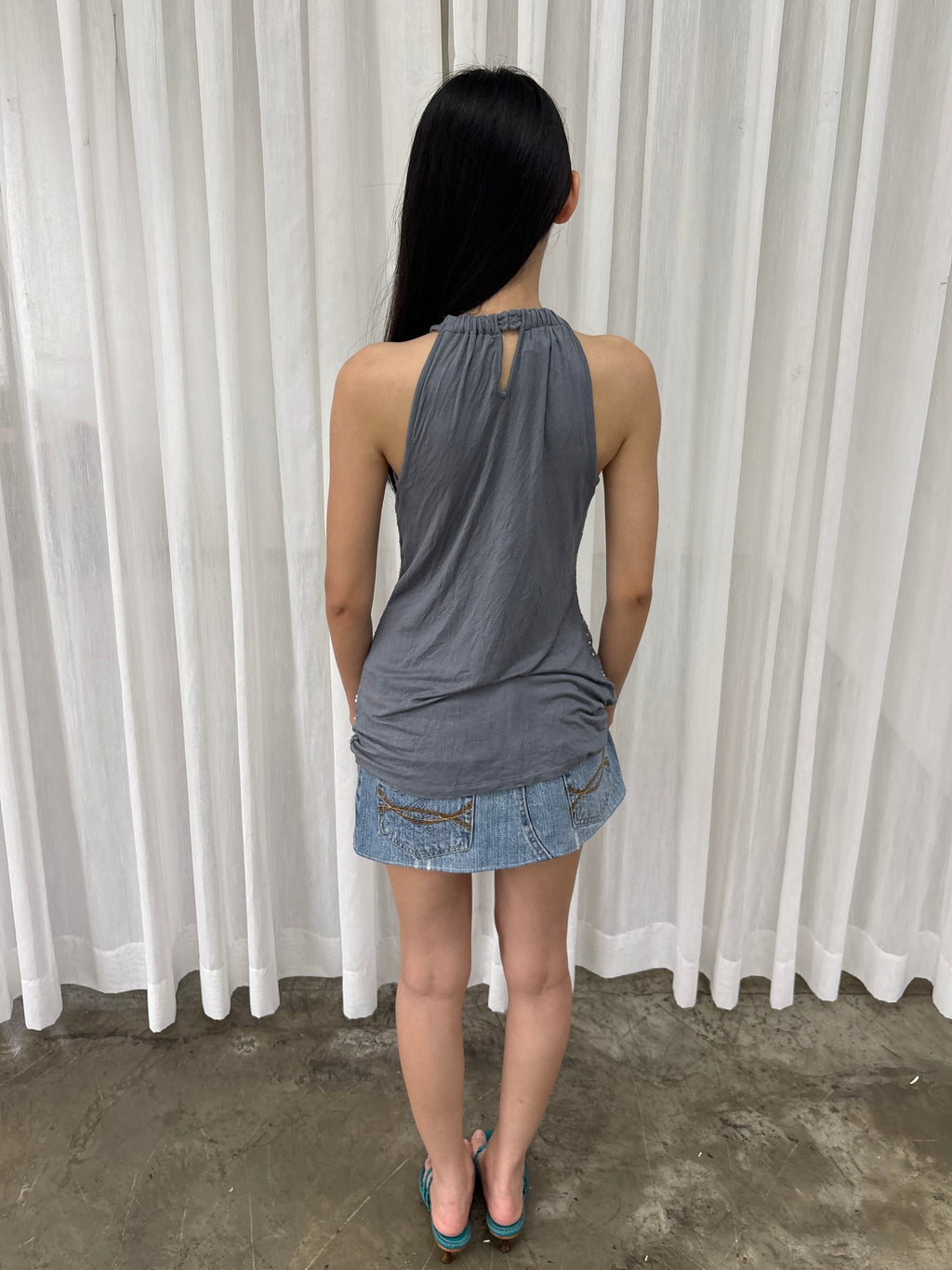 Silver sequin halter top