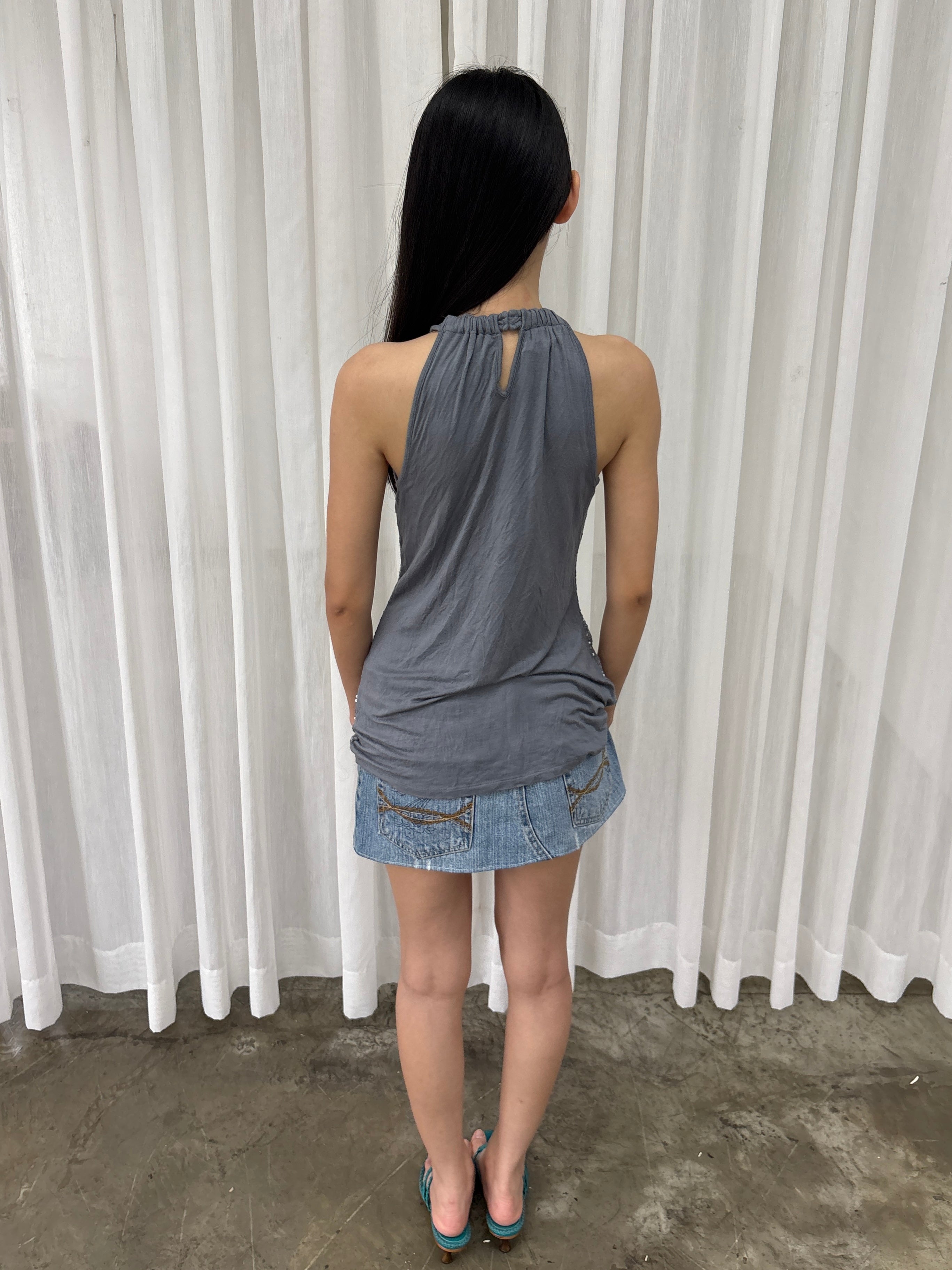 Silver sequin halter top