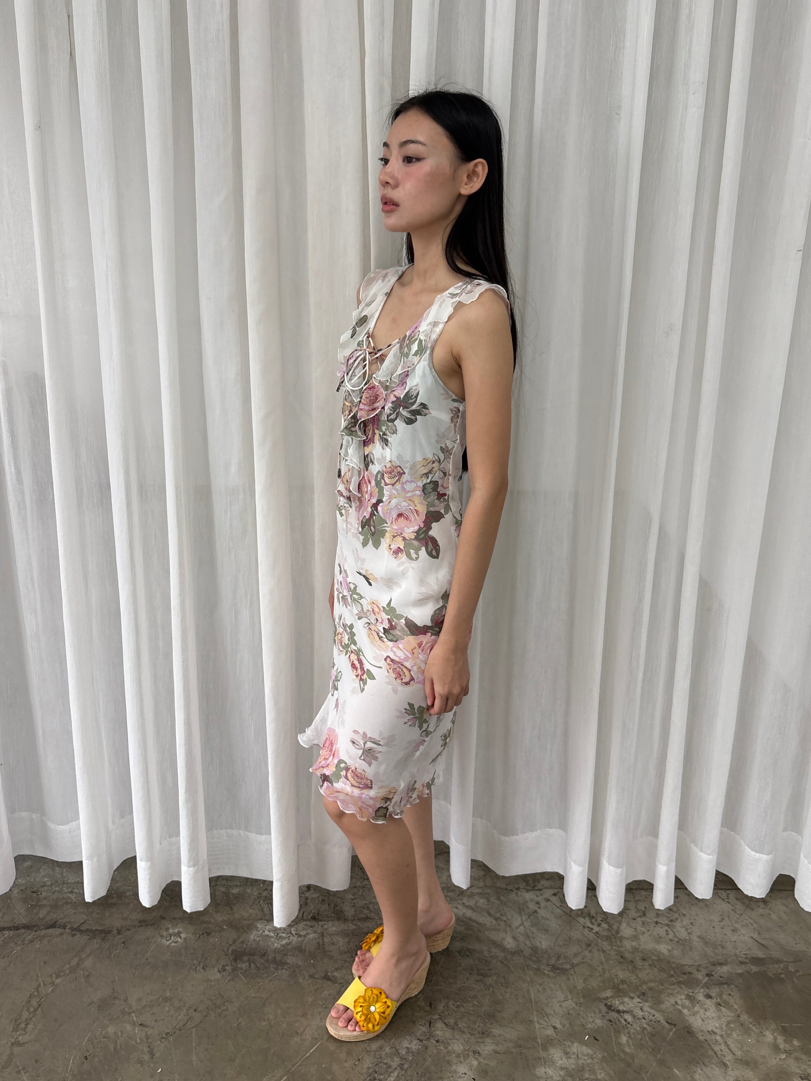 Floral lace-up midi dress
