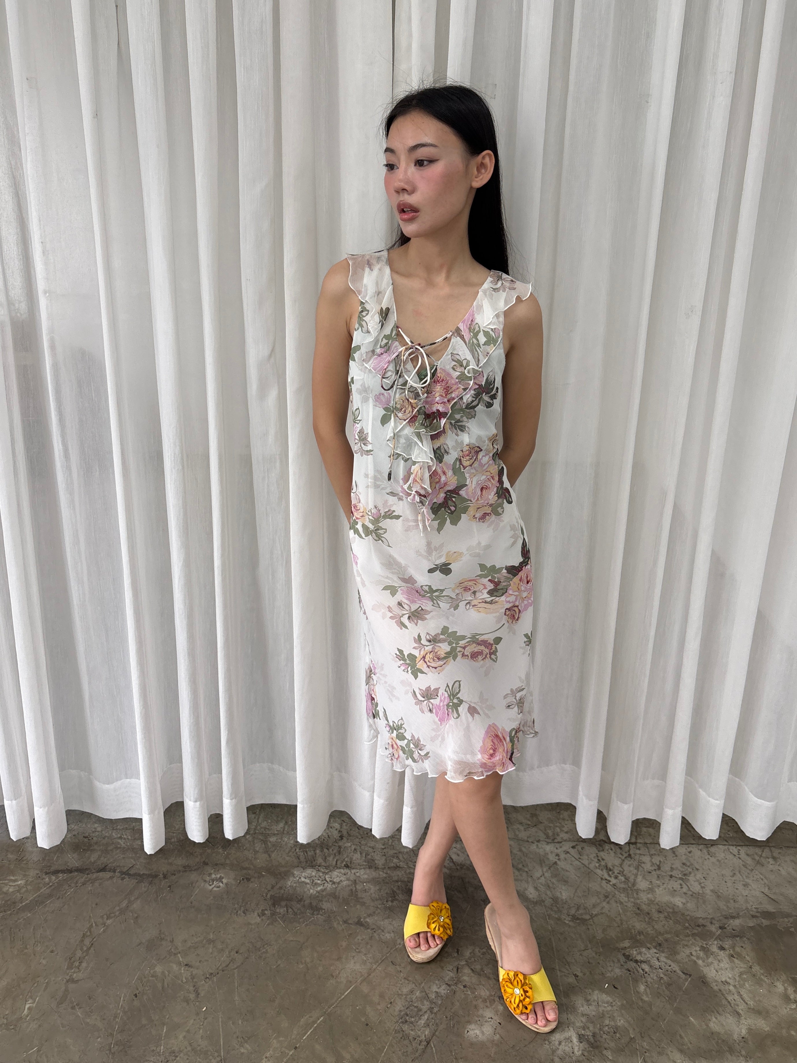 Floral lace-up midi dress
