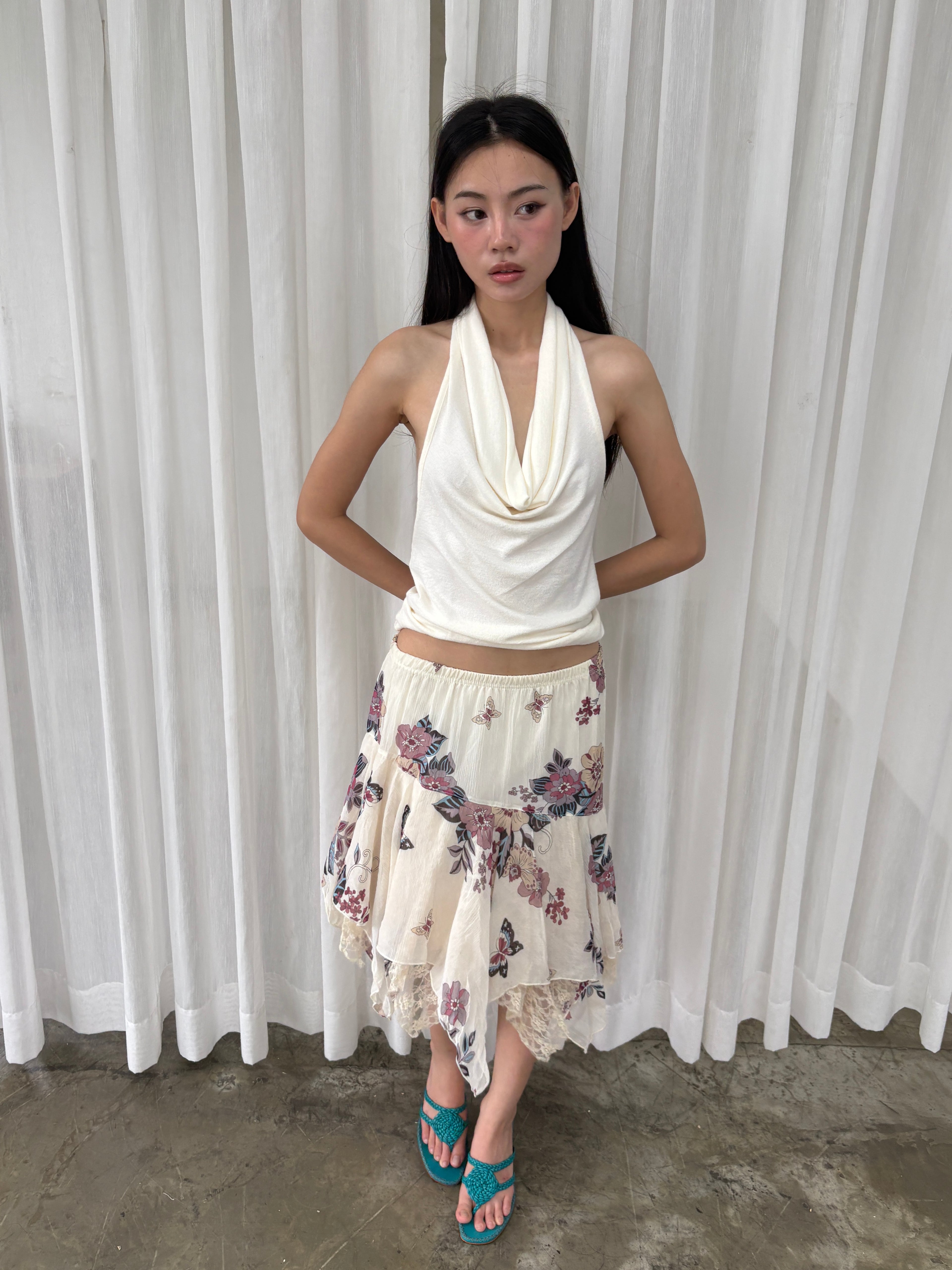 Lace trim floral skirt