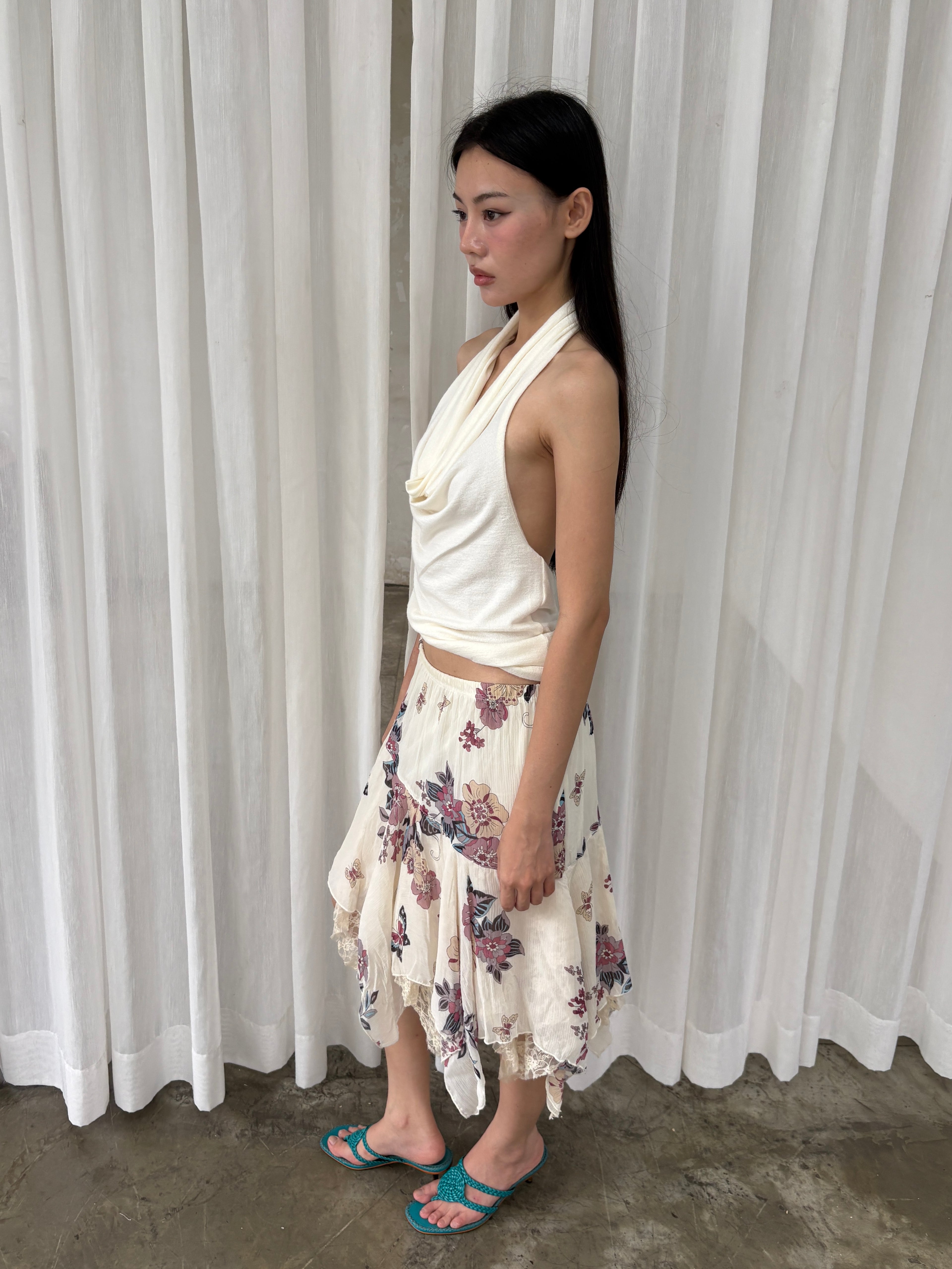 Lace trim floral skirt