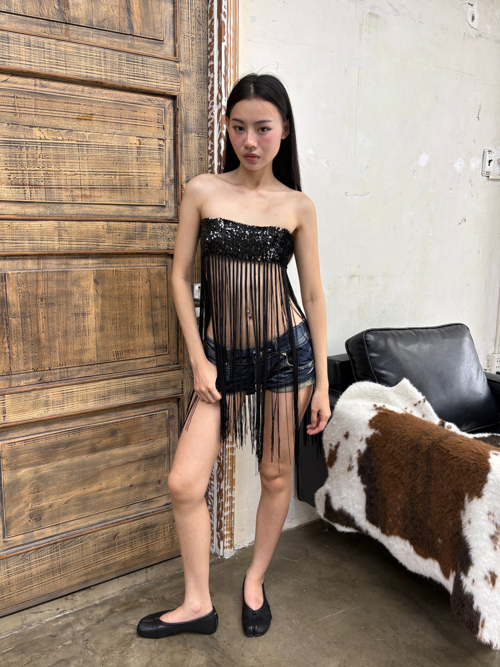 Fringe sequined bandeau top