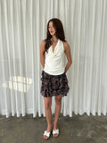 Black paisley ruffle mini skirt