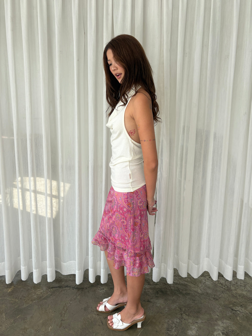 Pink paisley midi skirt