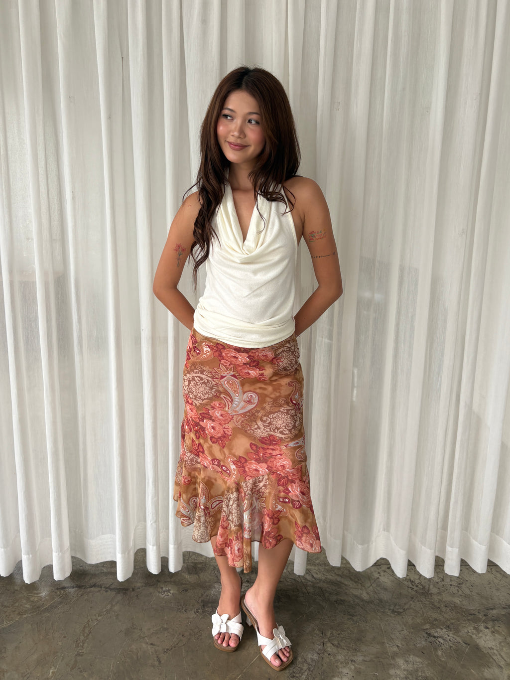 Orange paisley midi skirt