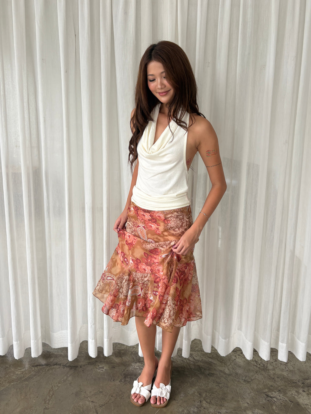 Orange paisley midi skirt