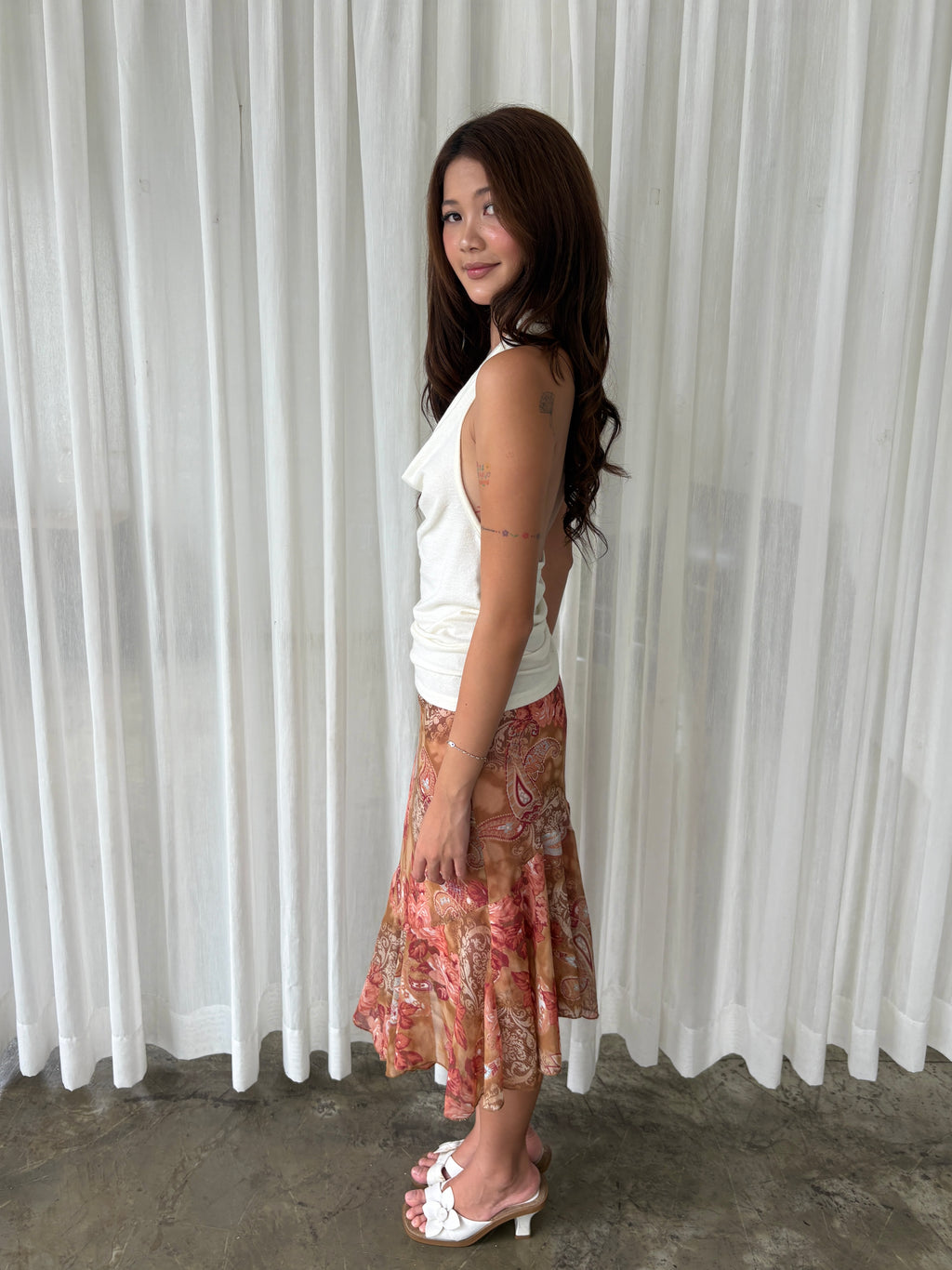 Orange paisley midi skirt