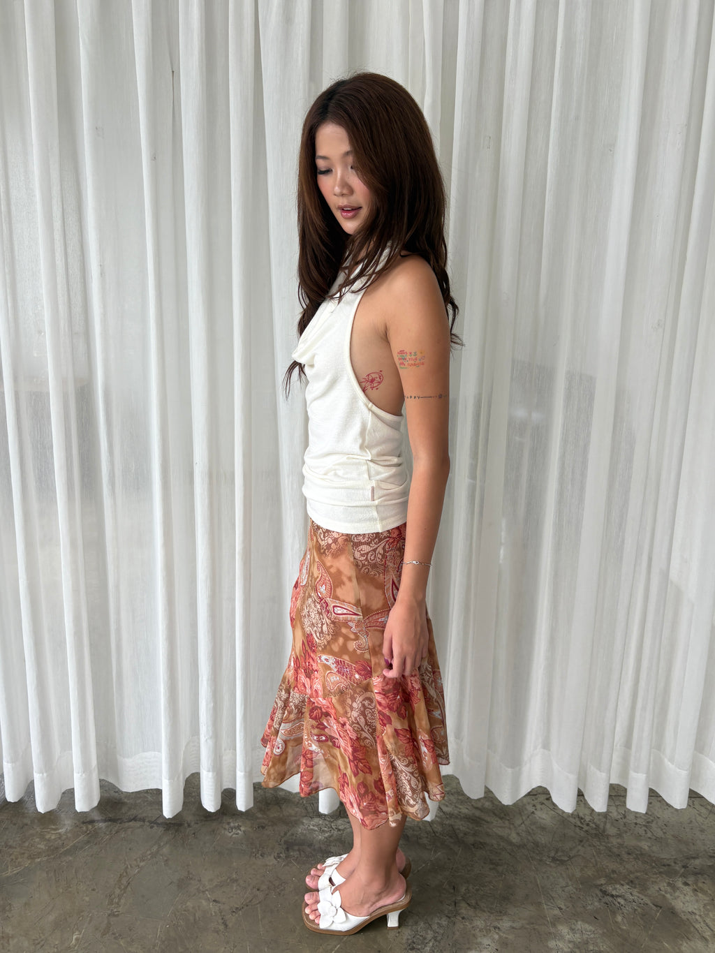 Orange paisley midi skirt