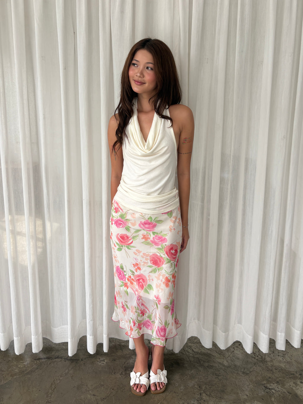 Rose garden floral midi skirt