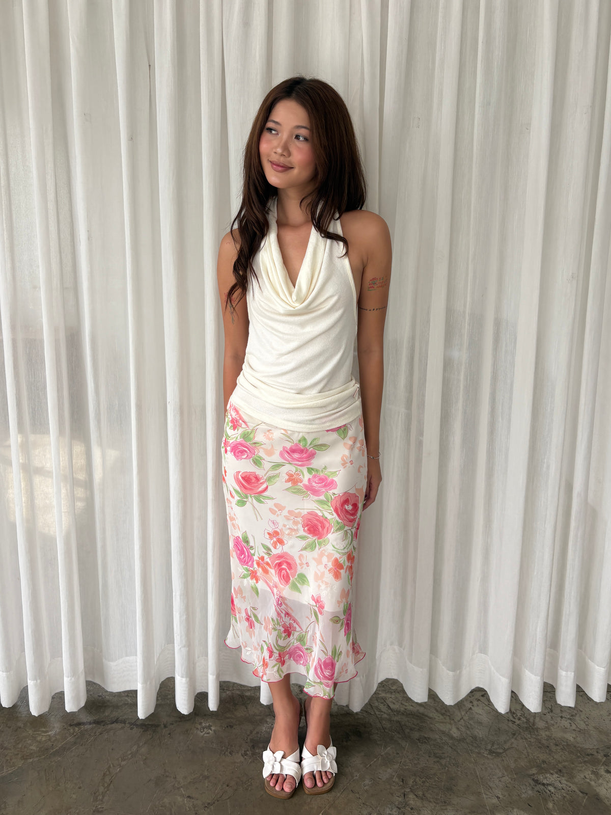 Rose garden floral midi skirt