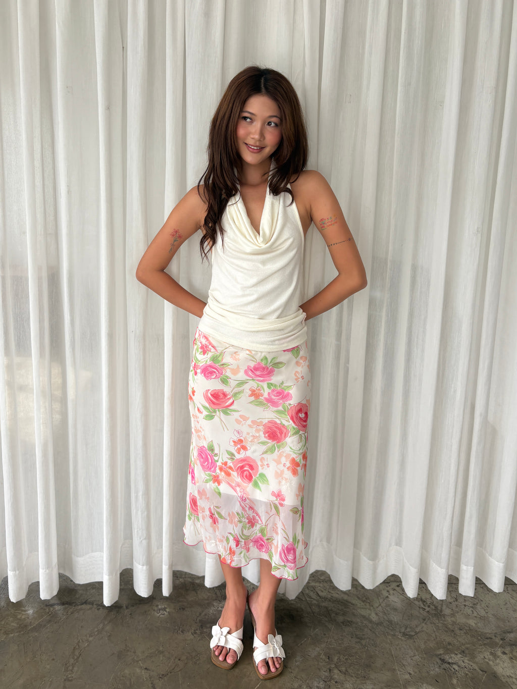 Rose garden floral midi skirt