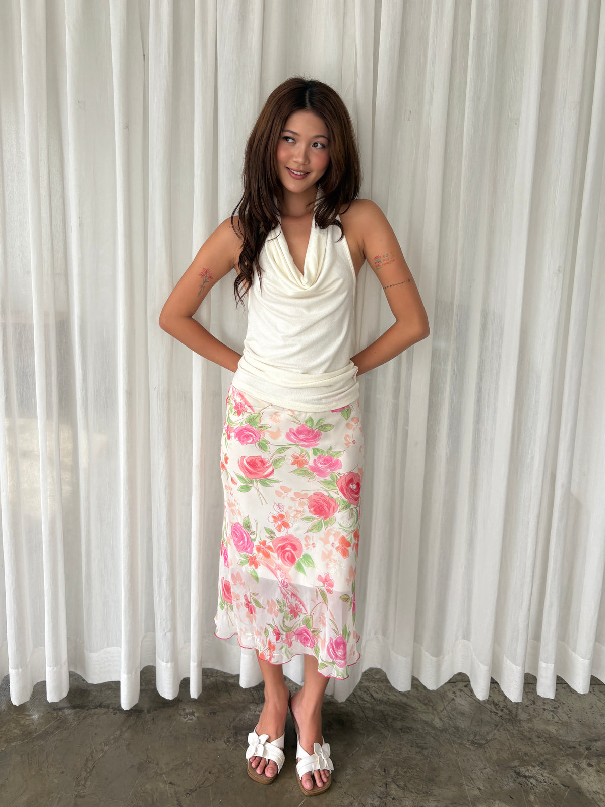 Rose garden floral midi skirt