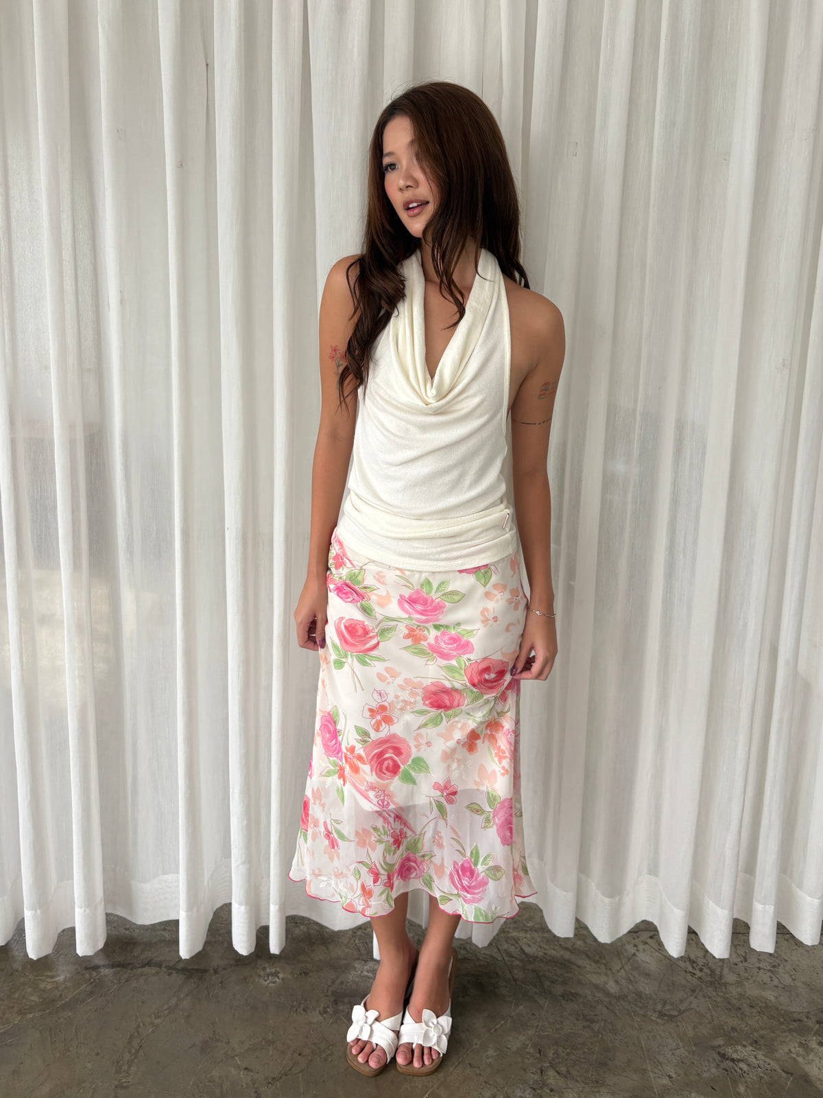 Rose garden floral midi skirt