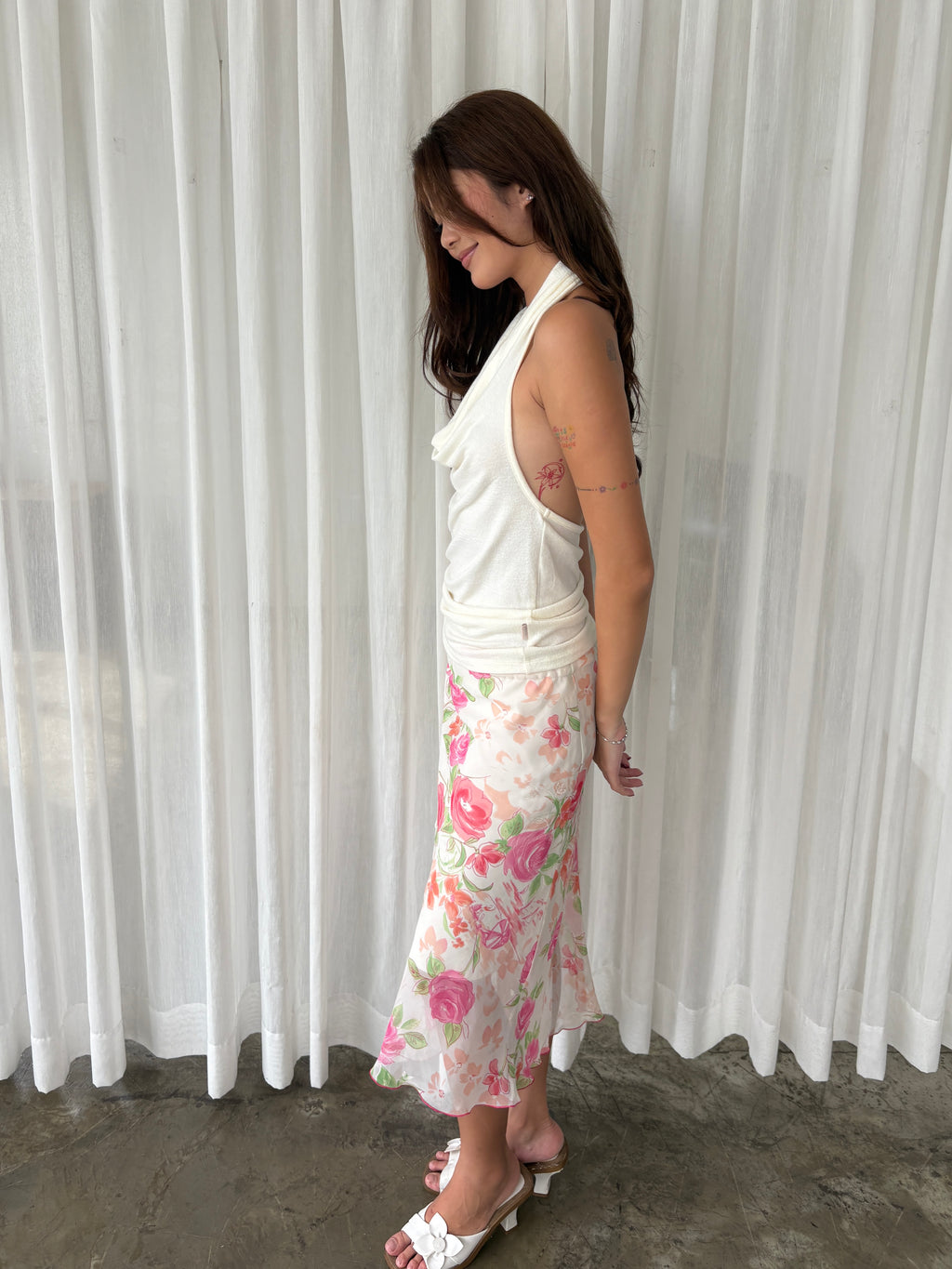 Rose garden floral midi skirt