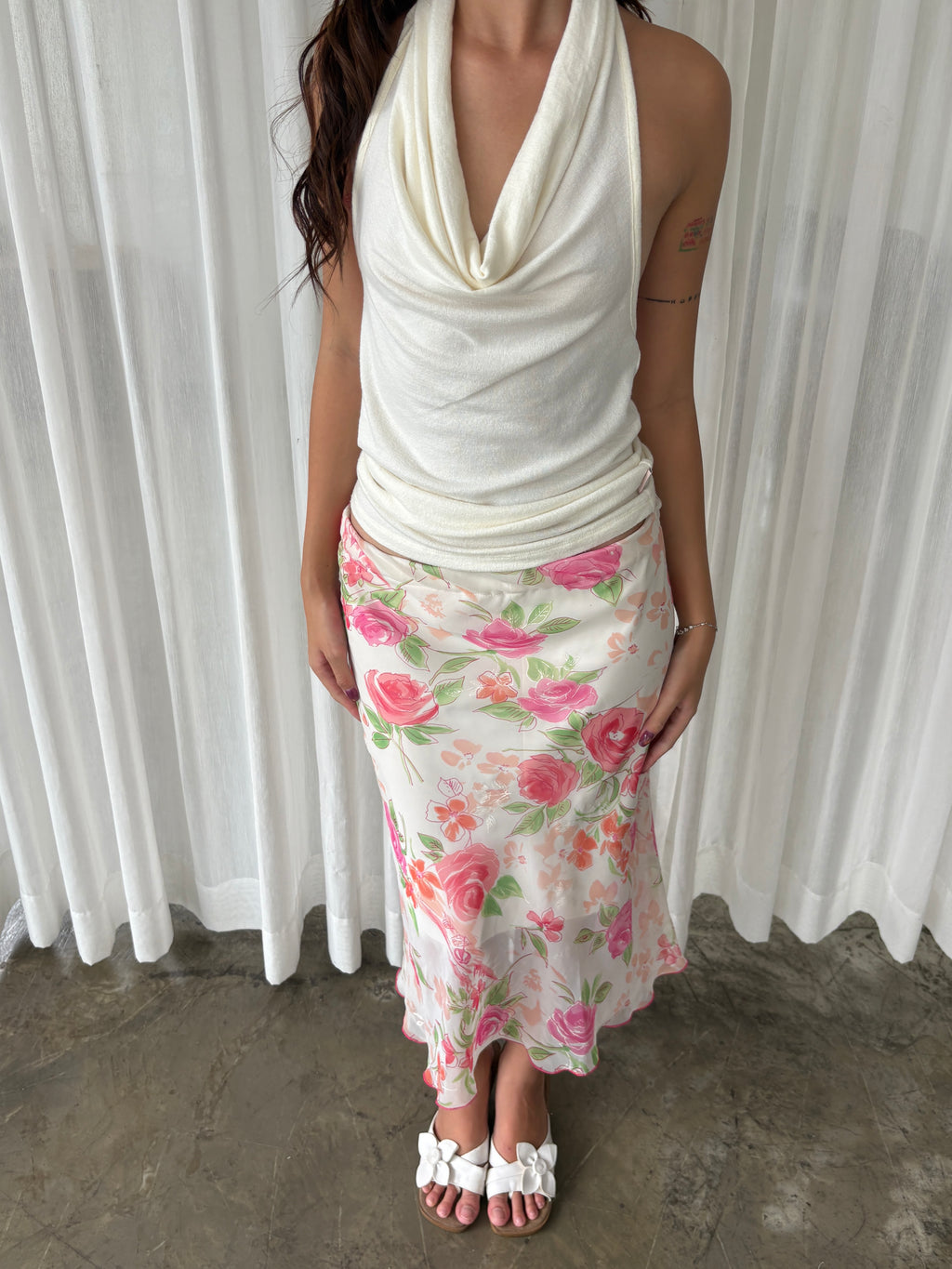 Rose garden floral midi skirt