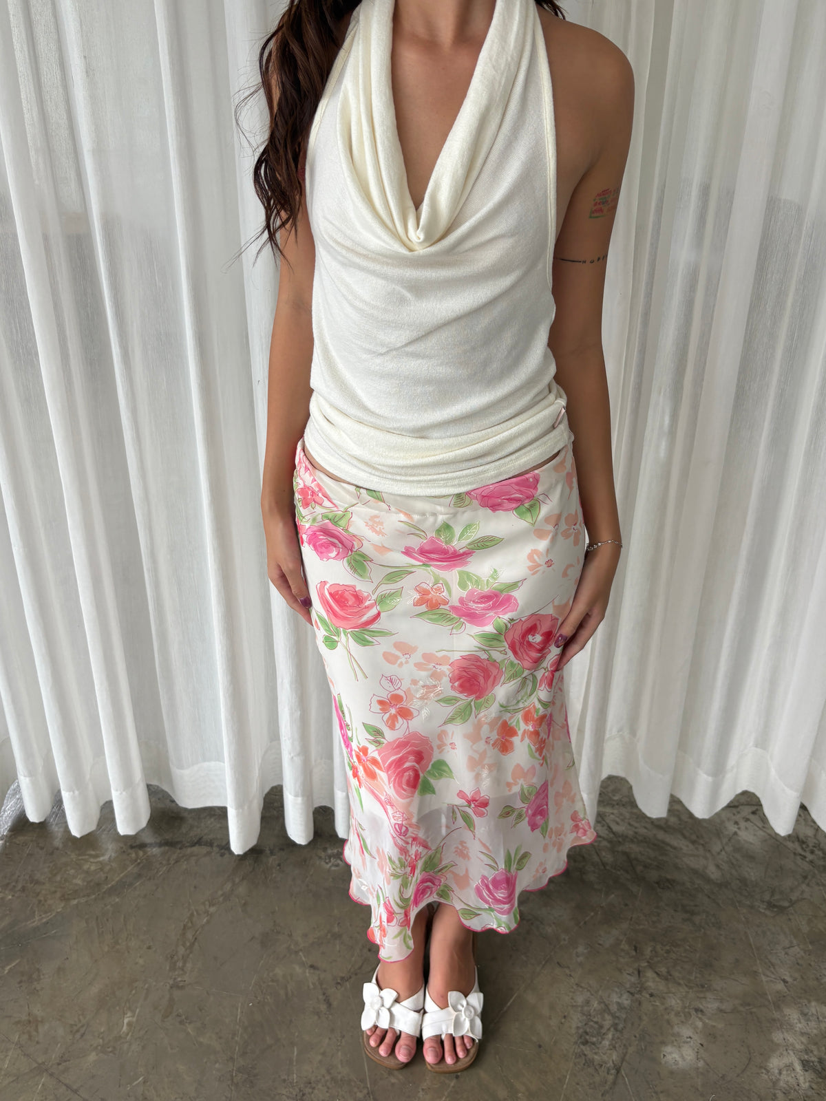 Rose garden floral midi skirt