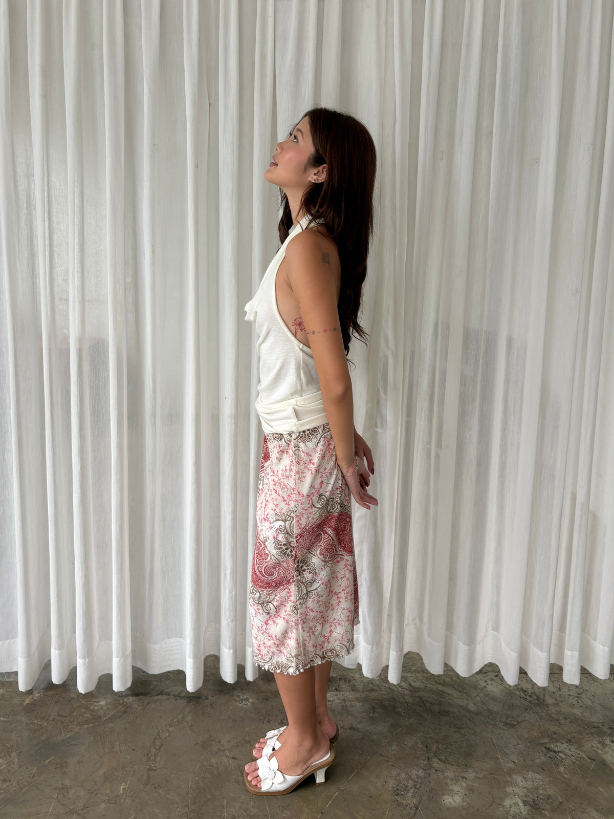 Blush pink paisley midi skirt