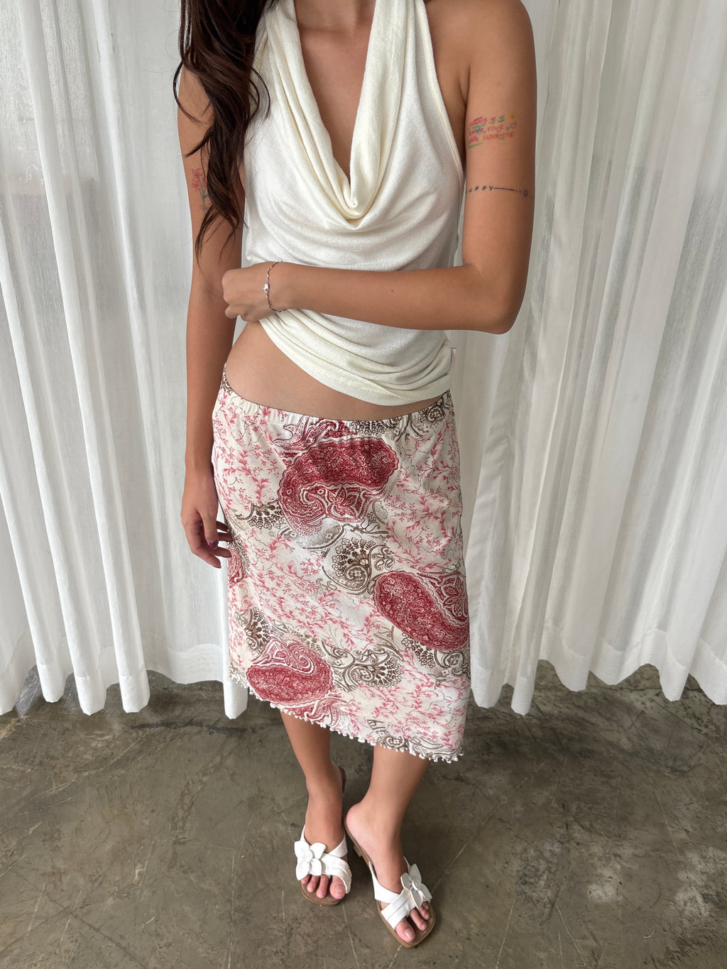 Blush pink paisley midi skirt