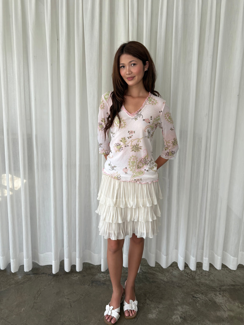 Pink and sage paisley blouse