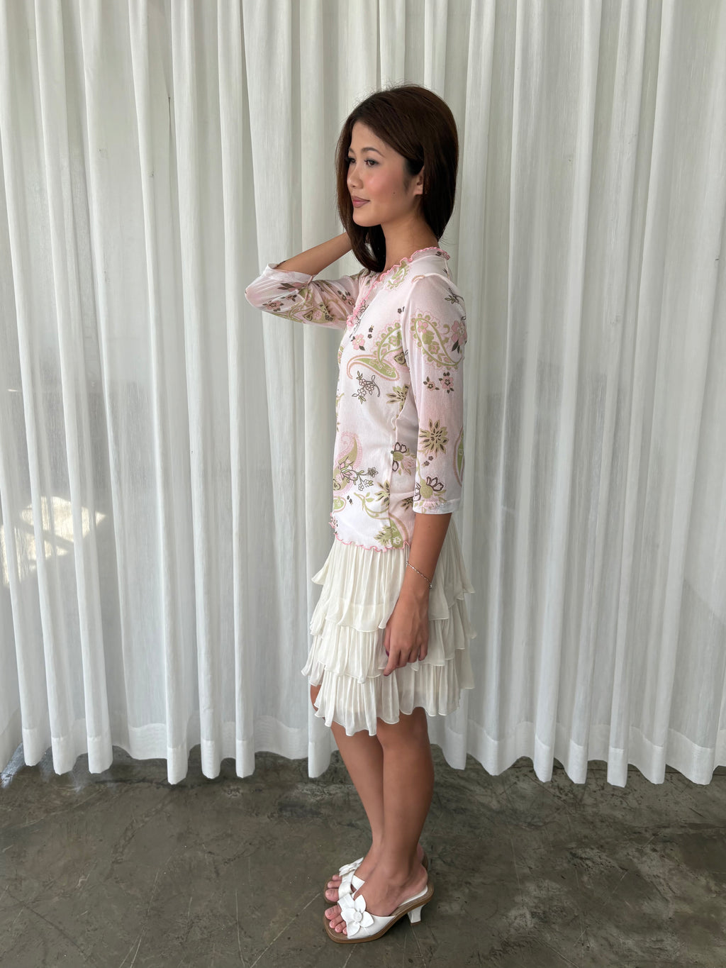 Pink and sage paisley blouse